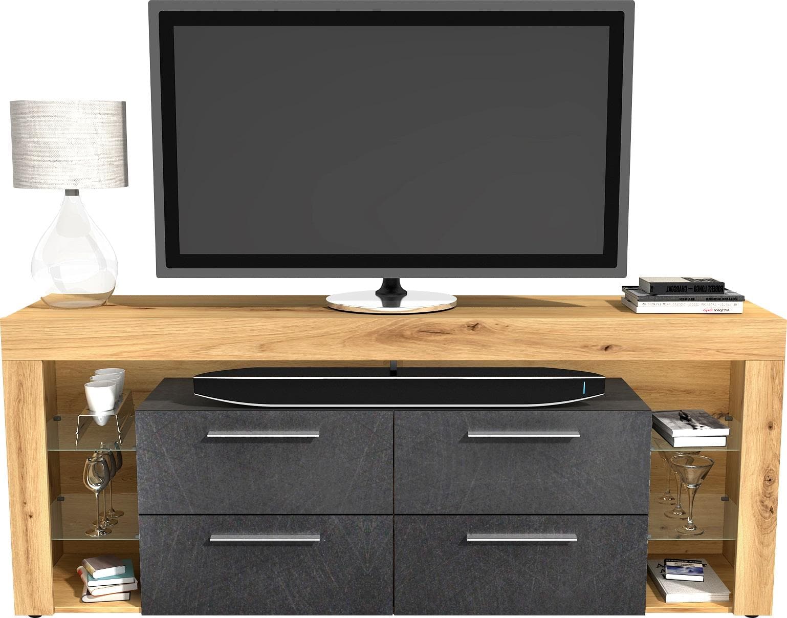 TV-Board FMD Vibio Schwarz Artisan Eiche Matera