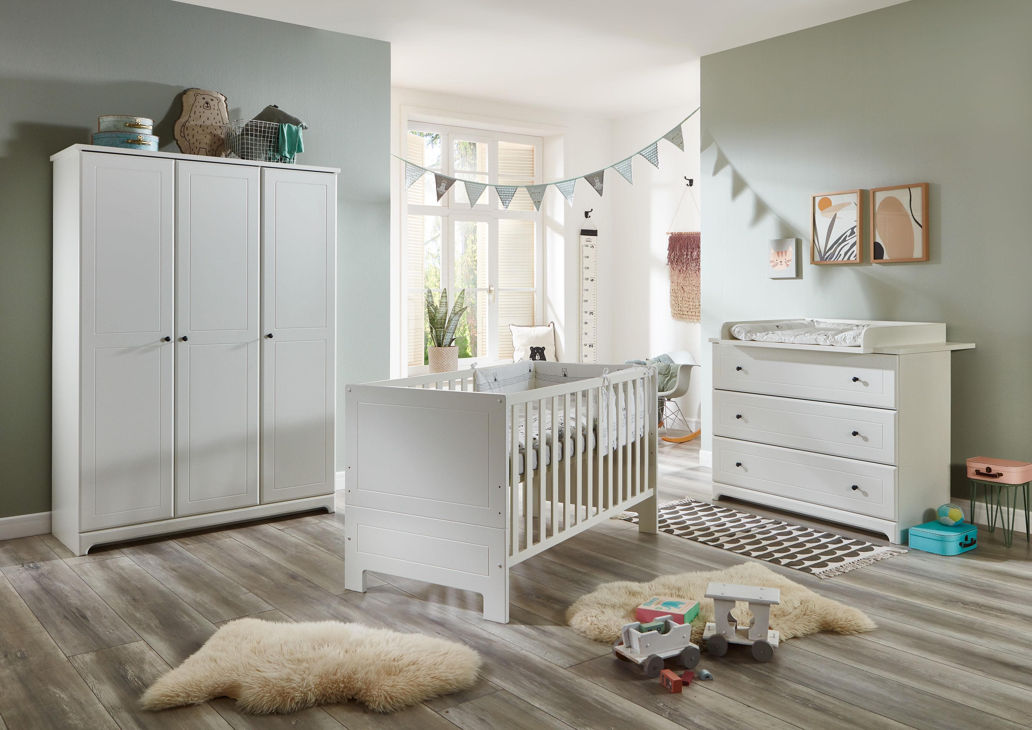 Arthur Berndt Babyzimmer-Komplettset Thilo Weiß Kinderbett Schrank Wickelkommode
