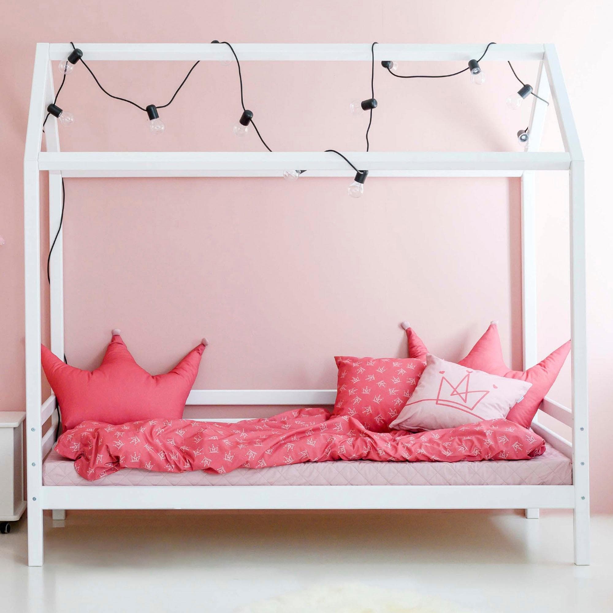 ECO Kinderhausbett mit Dach - Weiß