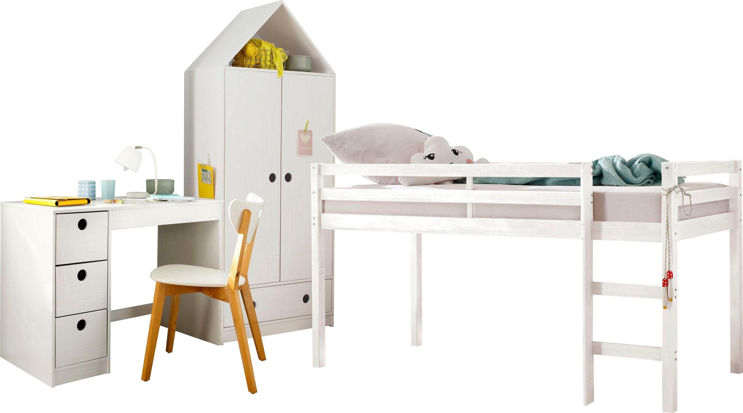 Jugendzimmer-Set OTTO HOME Alpi weiß Hochbett Schreibtisch Kleiderschrank