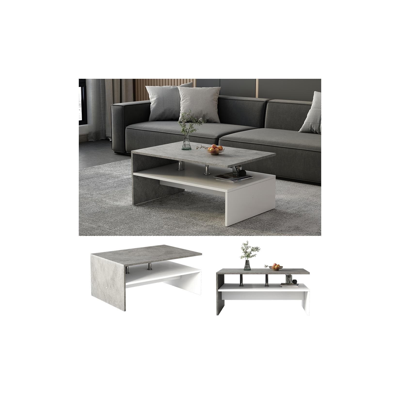 Vicco Couchtisch Mike Beton Weiß Modern mit Ablagen