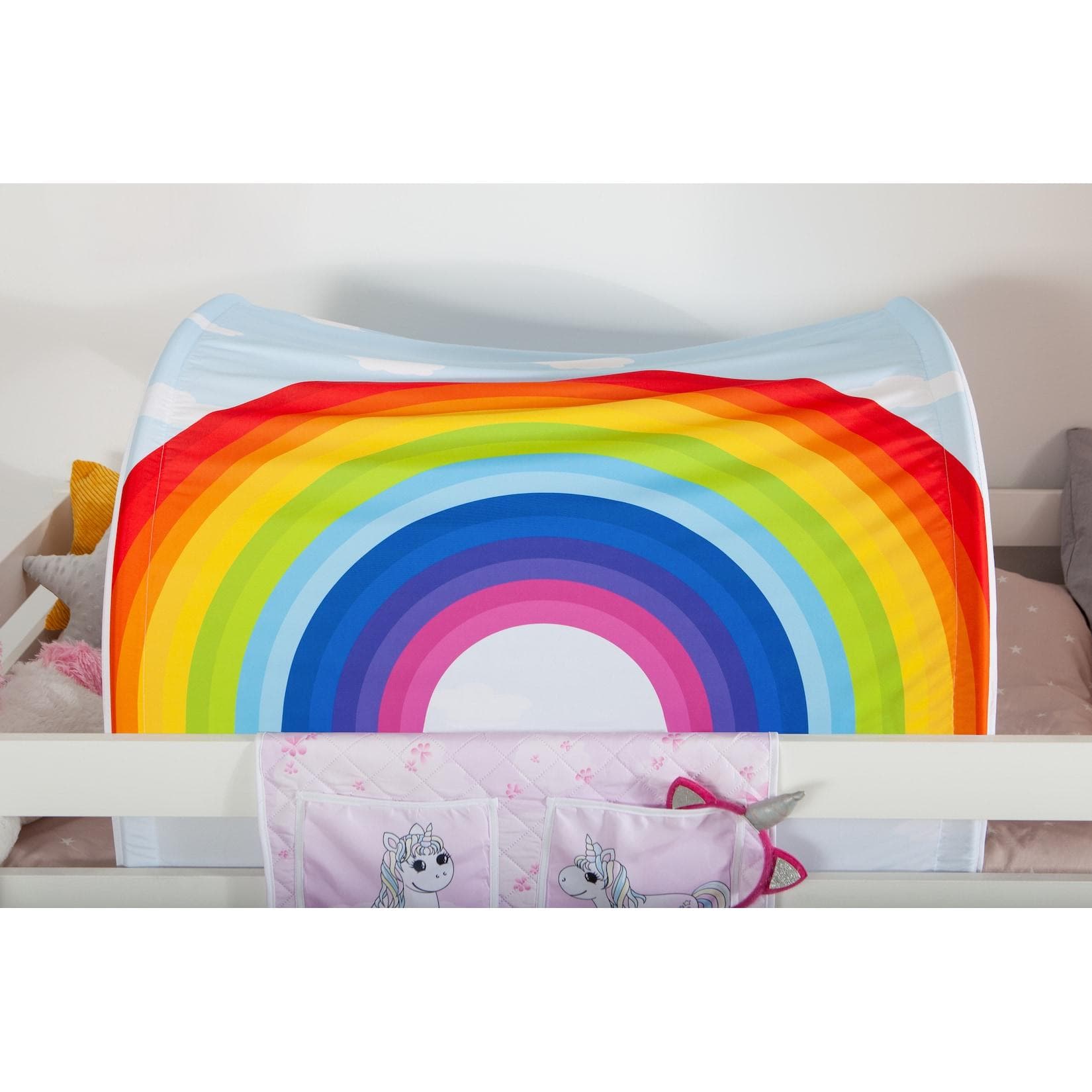 TiCAA Spieltunnel "Einhorn Rainbow" Bunt für Hoch- und Etagenbetten