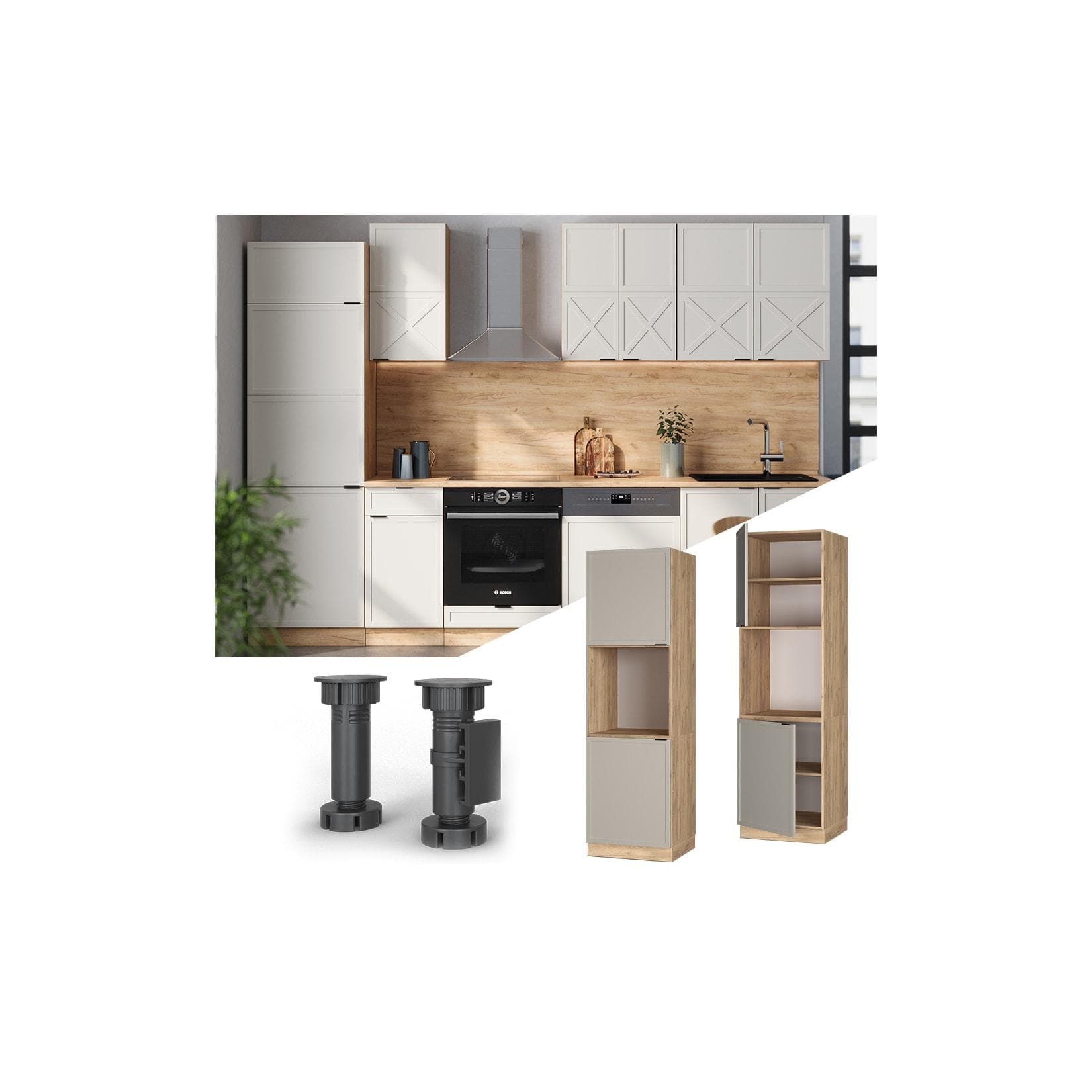 Vicco Vorratsschrank Fame-Line Eiche Grau-Beige gerahmt 60 cm 2 Türen