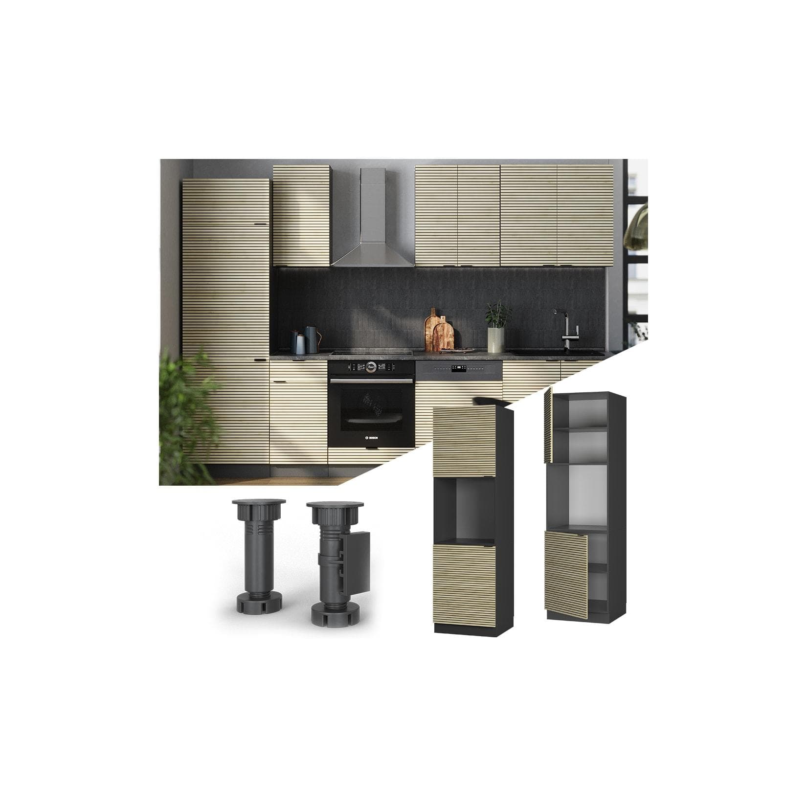 Vicco Vorratsschrank Fame-Line Anthrazit Eiche gefräst 60 cm 2 Türen