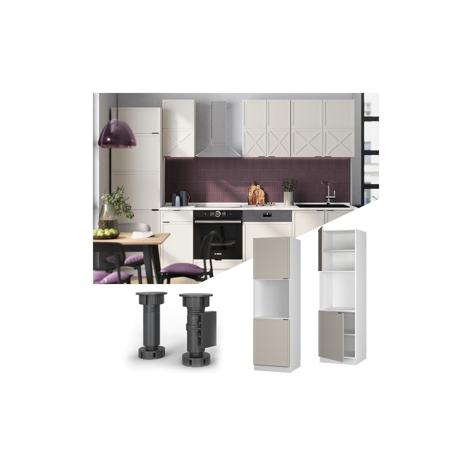 Vicco Vorratsschrank Fame-Line Weiß Grau-Beige gerahmt 60 cm 2 Türen