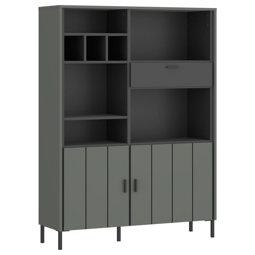 Carryhome Highboard Shirley Anthrazit Schlamm Kunststoff 3 Fächer 1 Schublade
