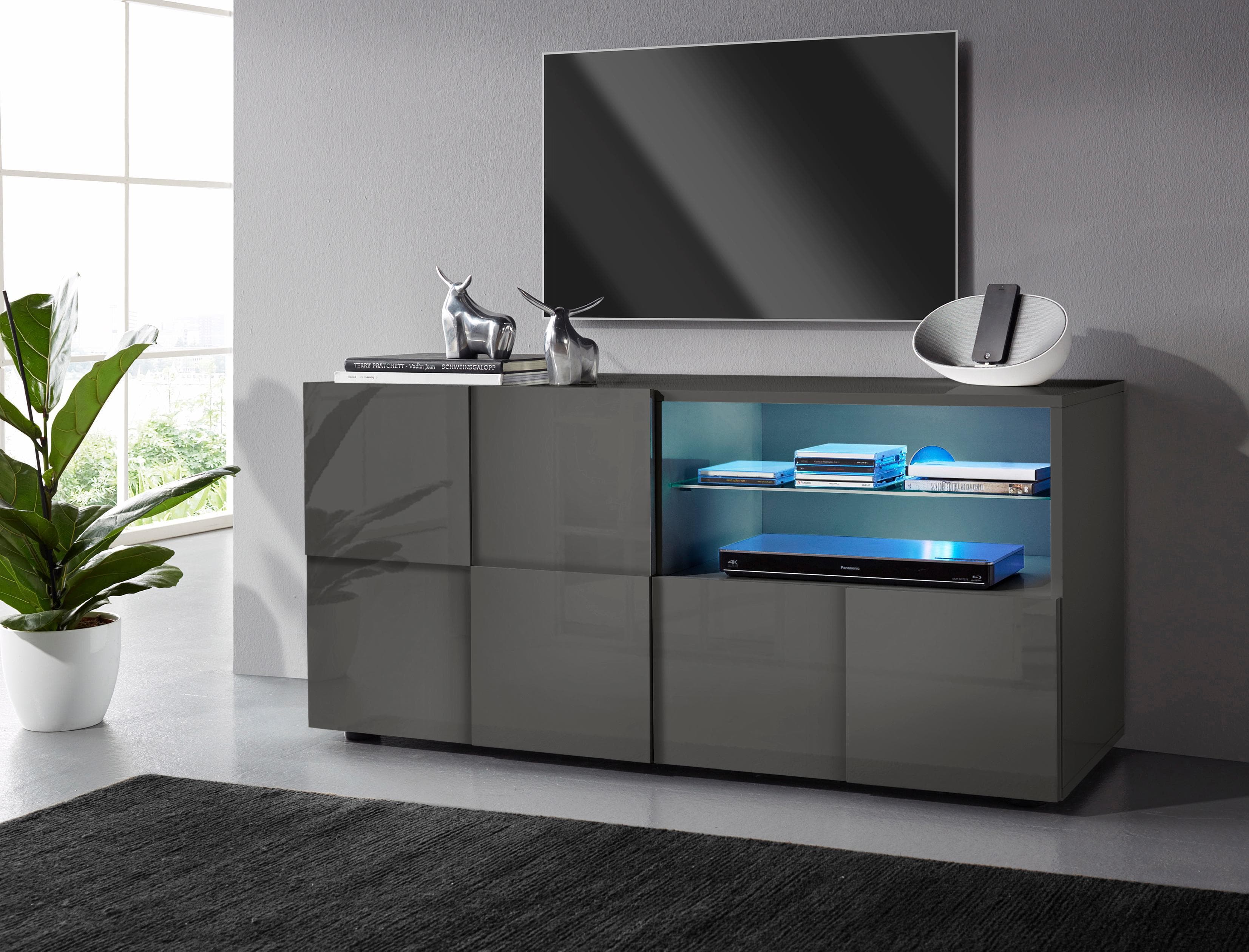 Home affaire Lowboard Dama 121 cm TV-Board grifflos Anthrazit Hochglanz