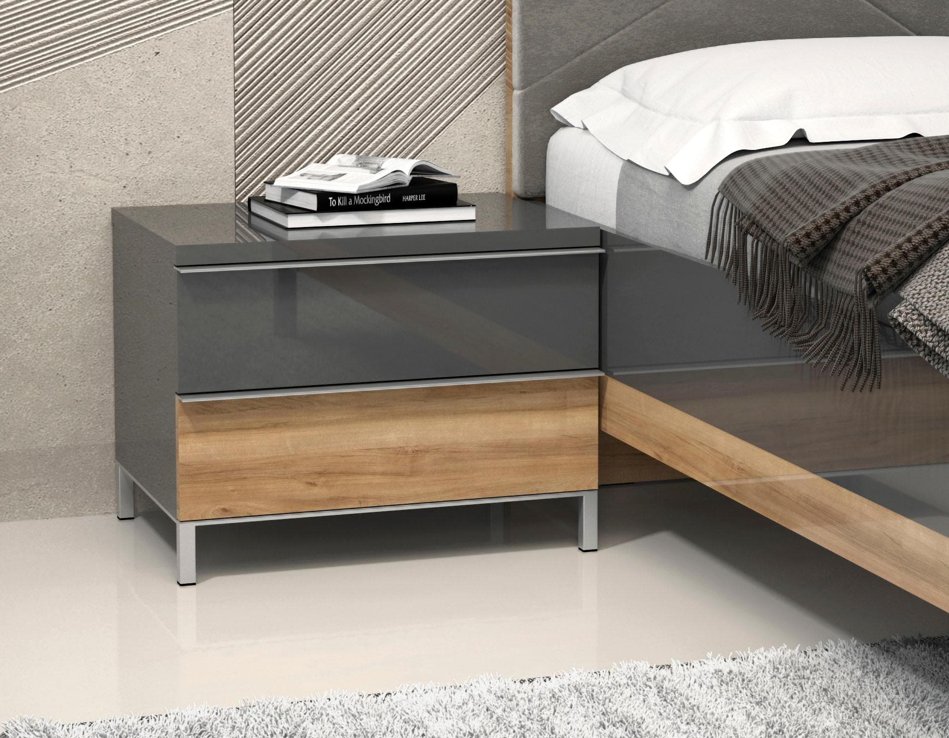 OTTO HOME Nachtkonsole Onyx Anthrazit Hochglanz mit Soft-Close