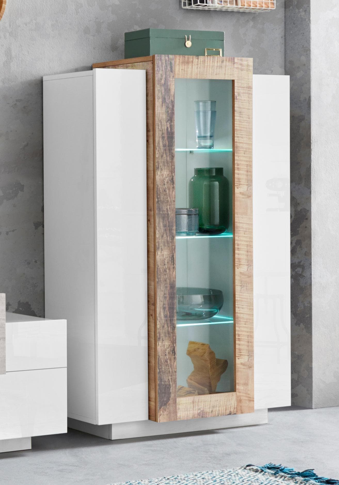 Home affaire Vitrine Coro Weiß Hochglanz mit Glastür