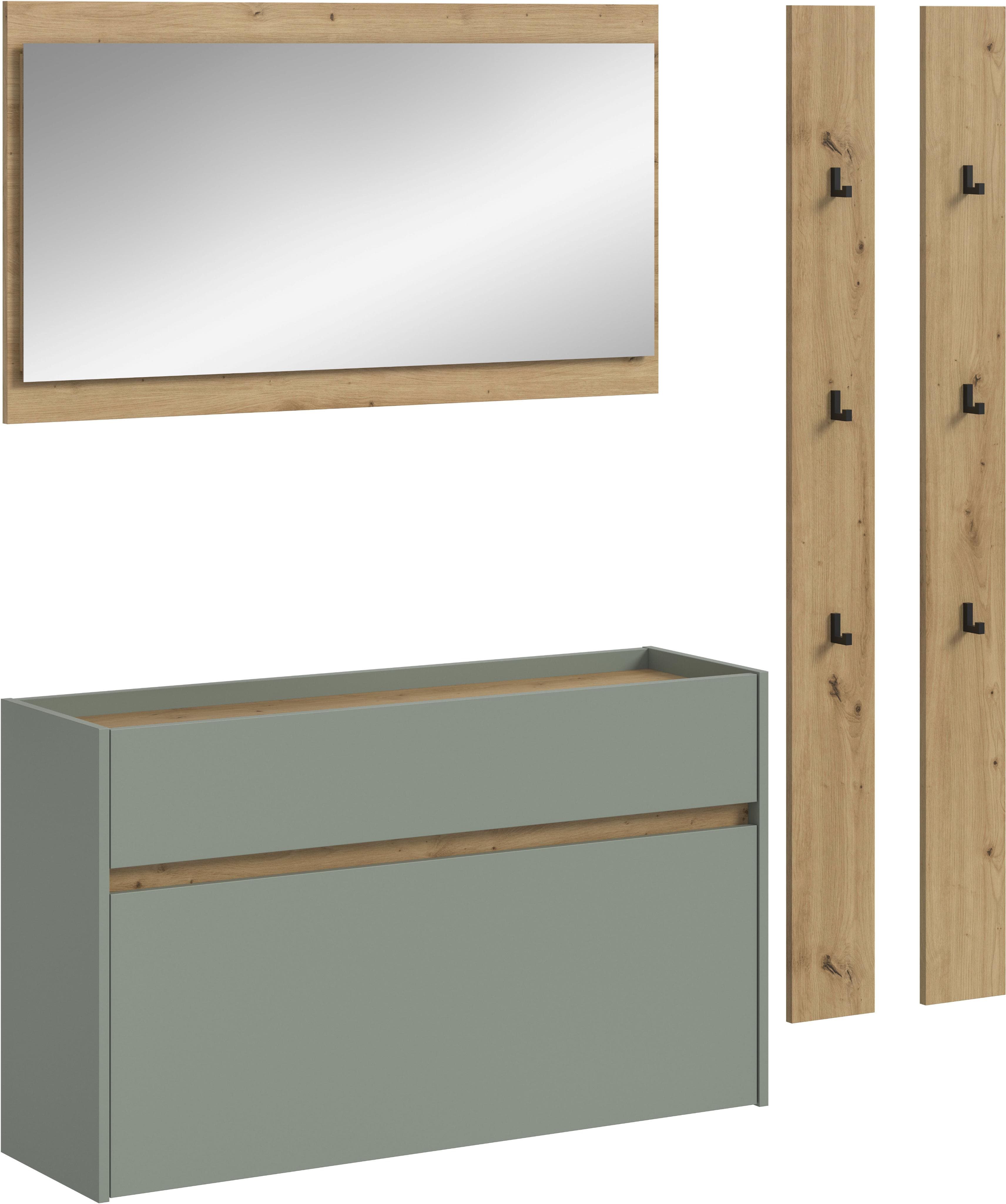 Garderoben-Set INOSIGN "EVRID" 4-teilig, Breite 172 cm, individuell hängbar & erweiterbar, Salbei NB, Artisan Oak NB