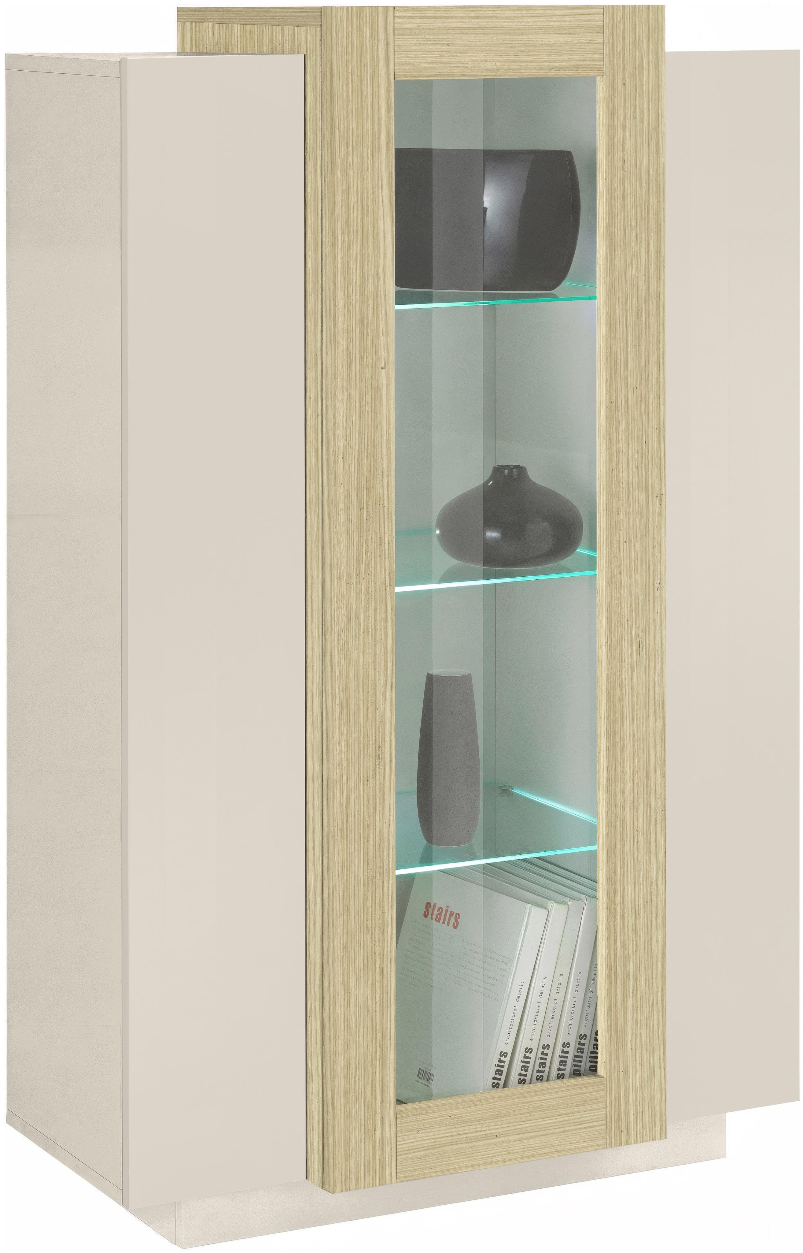 Vitrine INOSIGN Coro Eiche Chopin/Kaschmir 3 Türen 9 Fächer