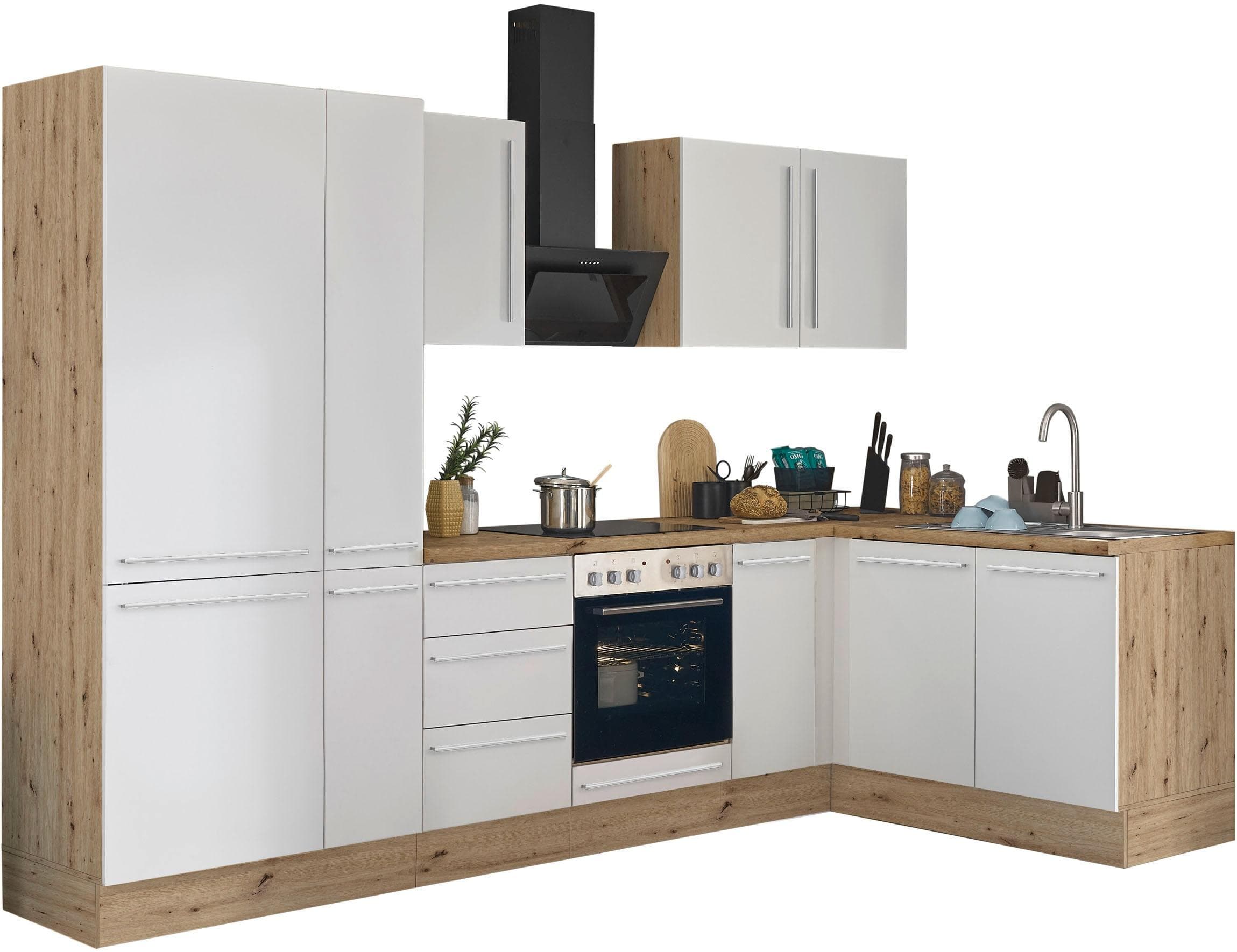 KOCHSTATION Winkelküche Florida Weiß Silber Softclose