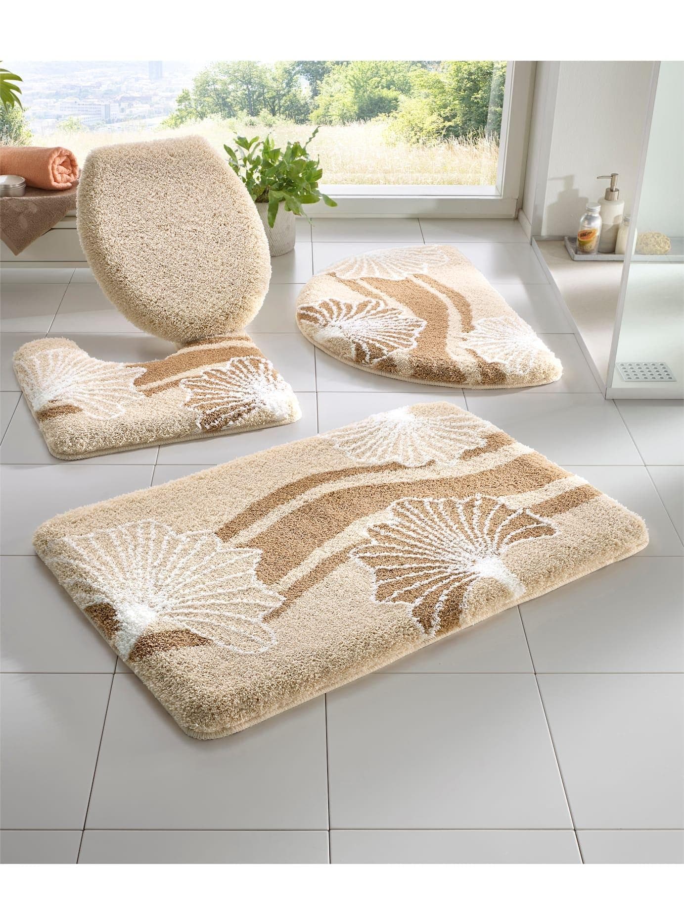 Badematte HAGEMANN Gr. 1 Beige Gingkoblätter-Dessin