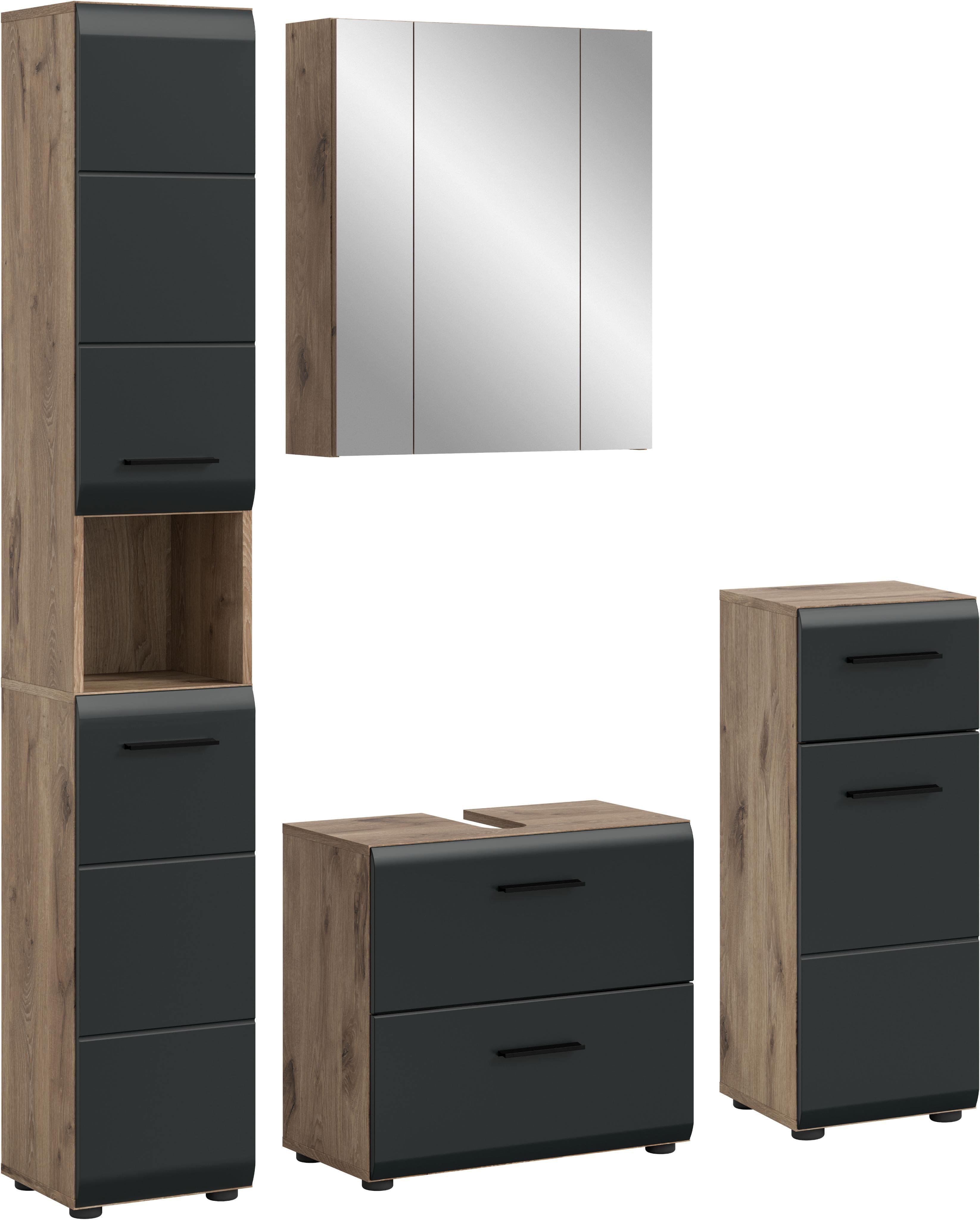 Welltime Badezimmer-Set Florenz 4-tlg. Nox Oak/Schwarz