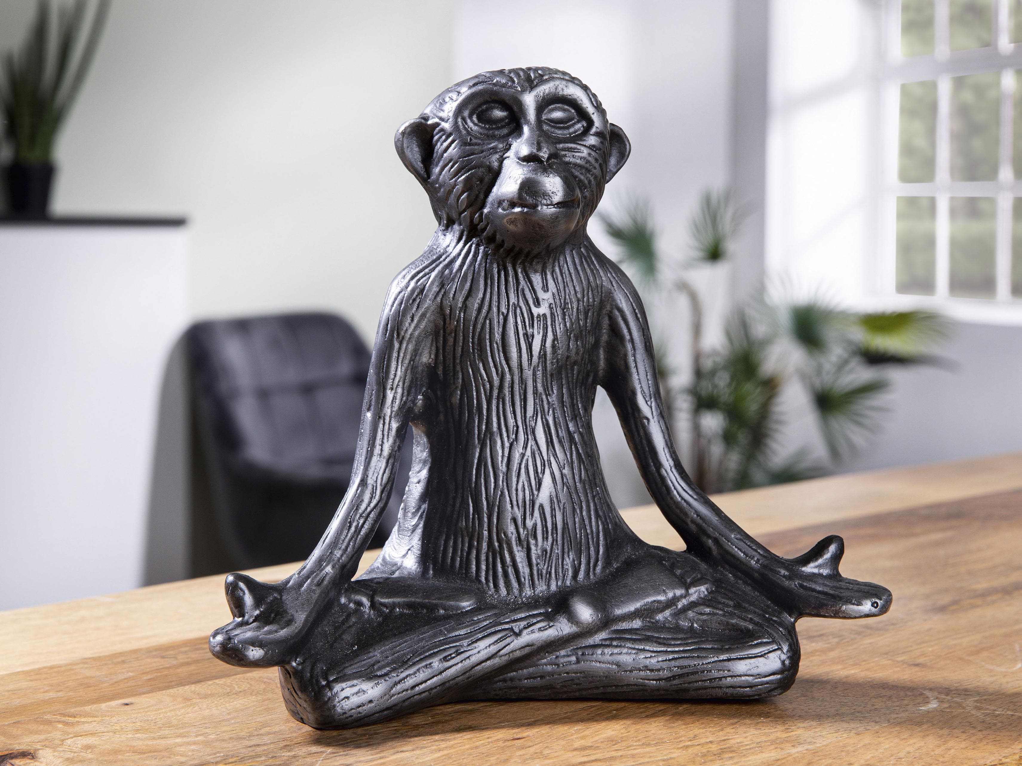 GILDE Skulptur Monkey Tierfigur grau Aluminium Deko