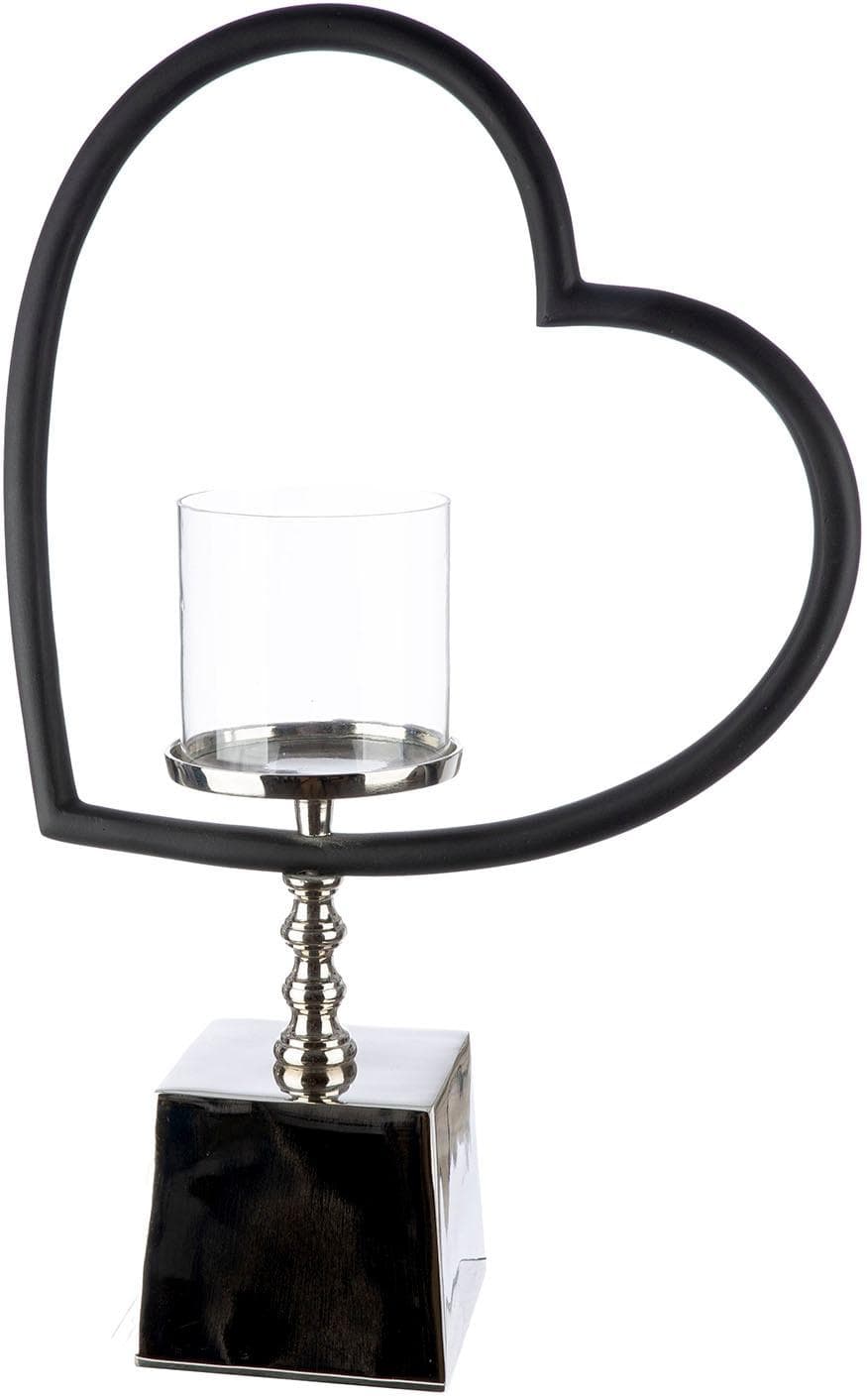 Windlicht Herz Te quiero Schwarz Silber Aluminium Glas Kerzenhalter