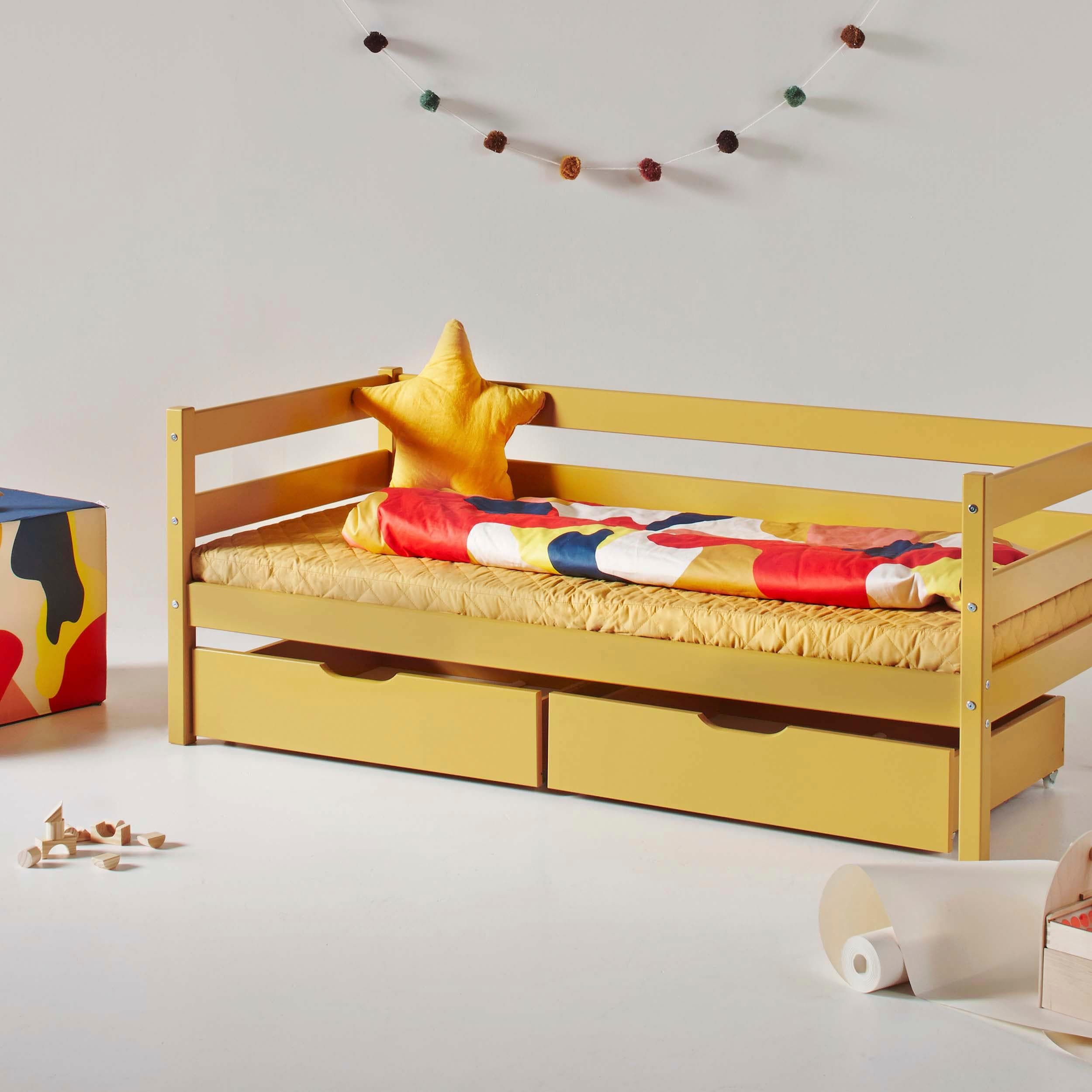 Hoppekids ECO Comfort Kinderbett Kiefer Massivholz Gelb mit Matratze