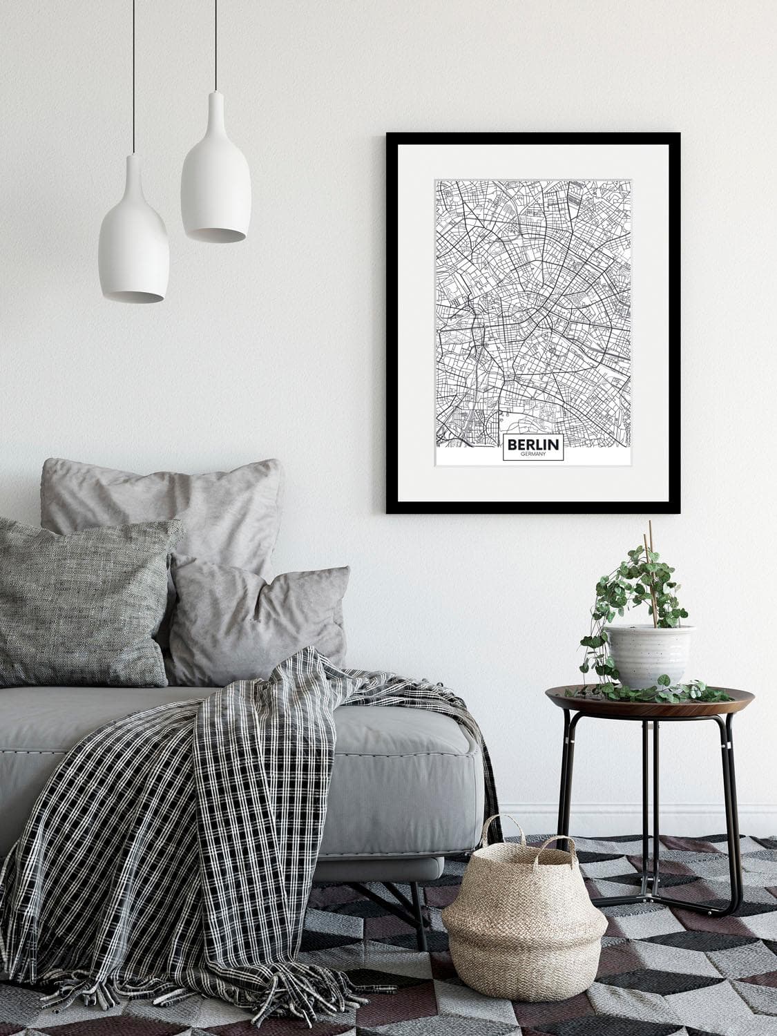 QUEENCE Bild Berlin Stadtkarte Schwarz Weiß HD-Druck