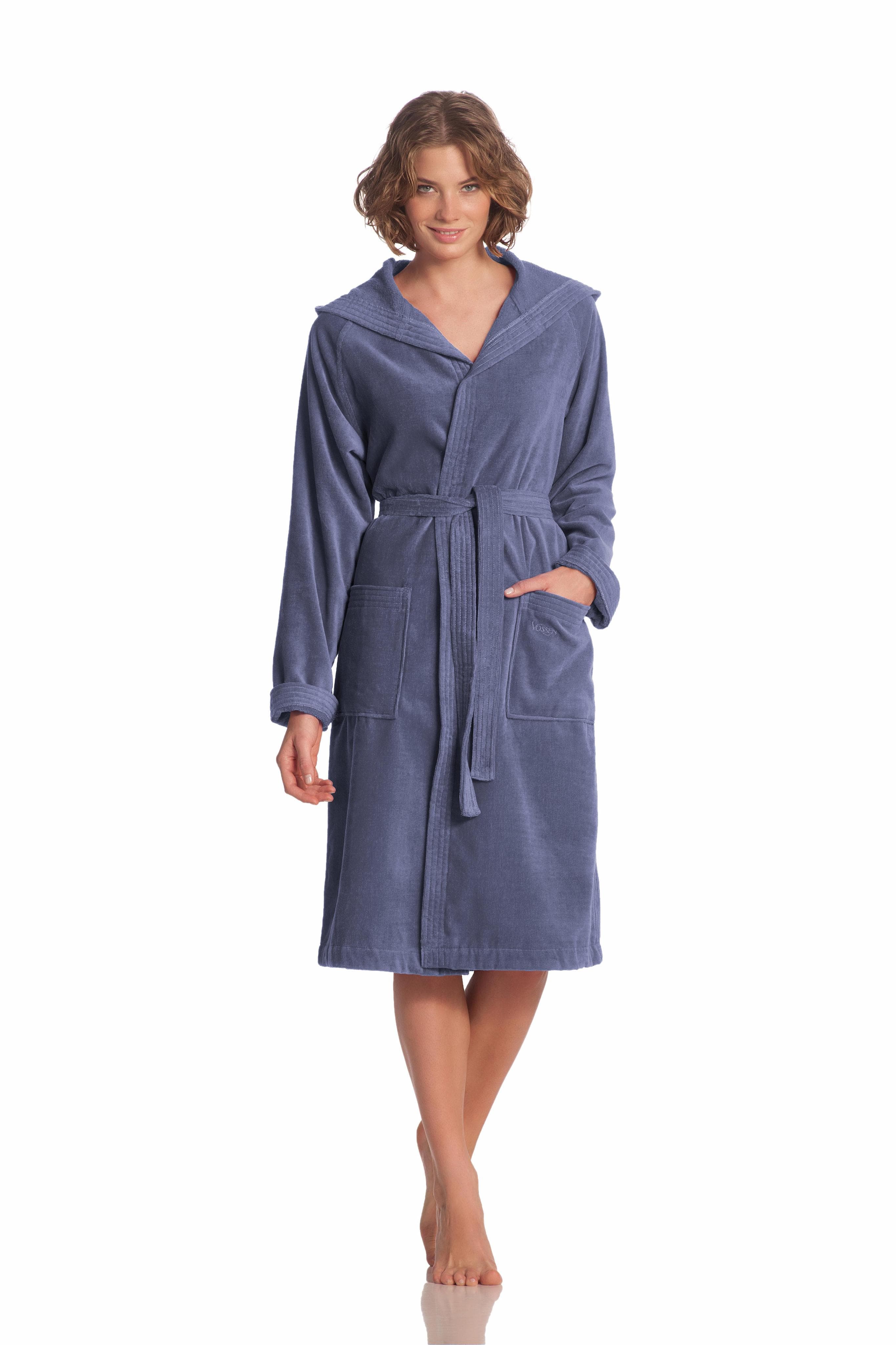 VOSSEN Unisex-Bademantel Texas Blau Webvelours