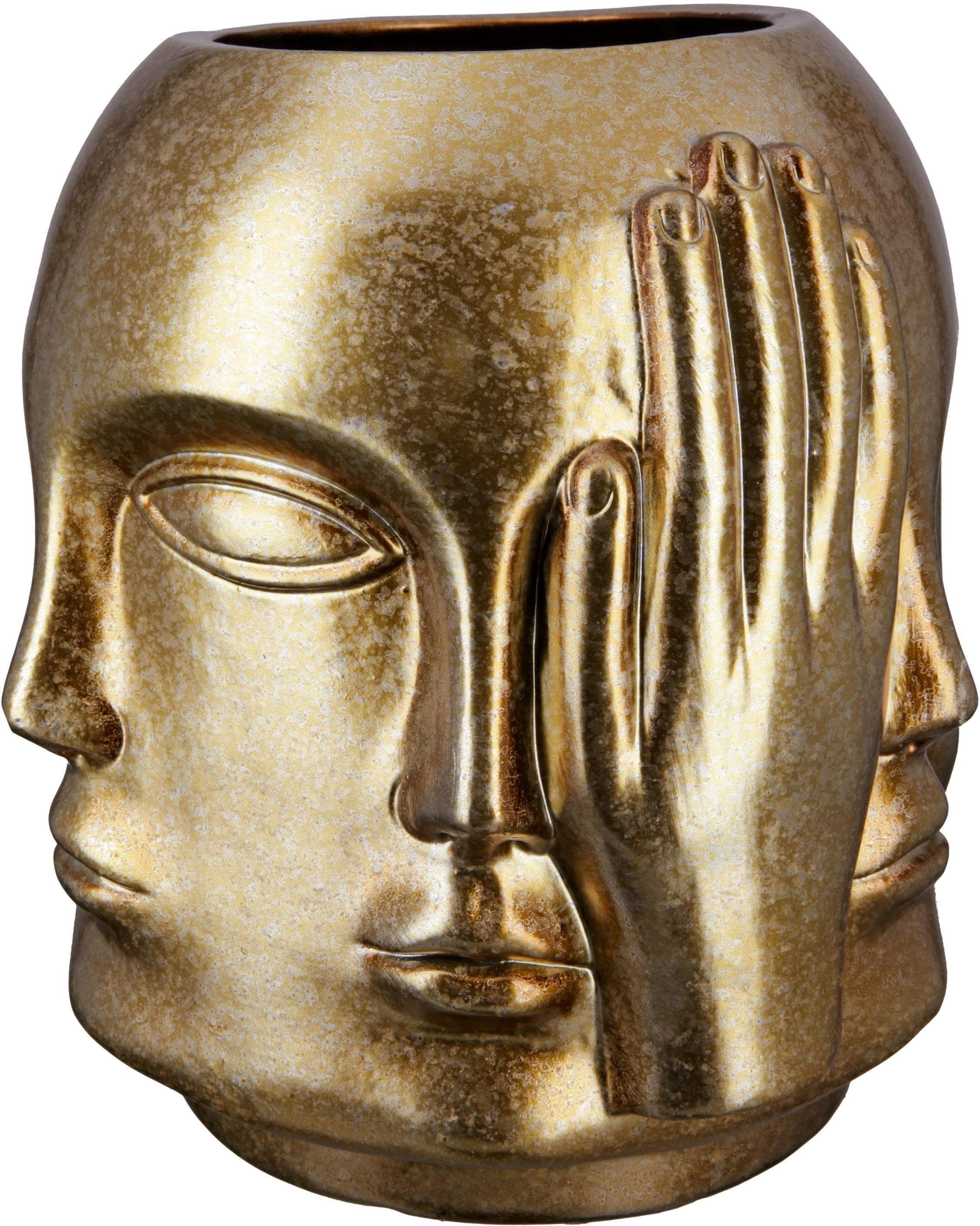 Tischvase CASABLANCA BY GILDE Ponto gold Keramik H:23cm