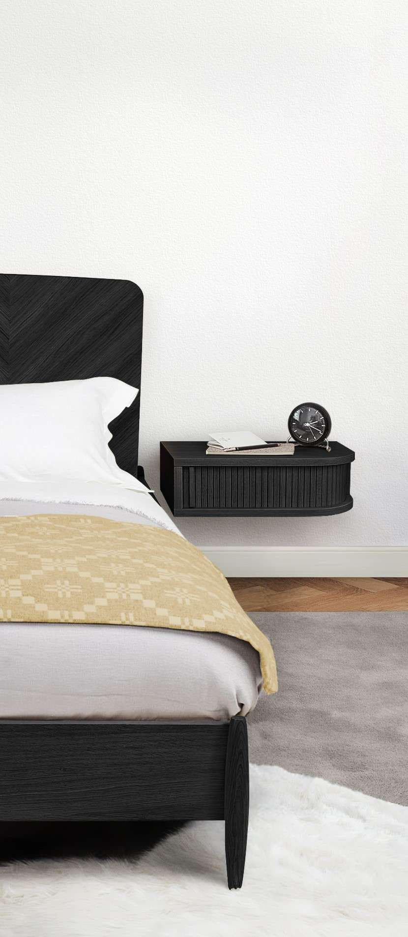 WOODMAN Nachttisch Farsta Schwarz mit Tambourschiebetür Eichenholz furniert