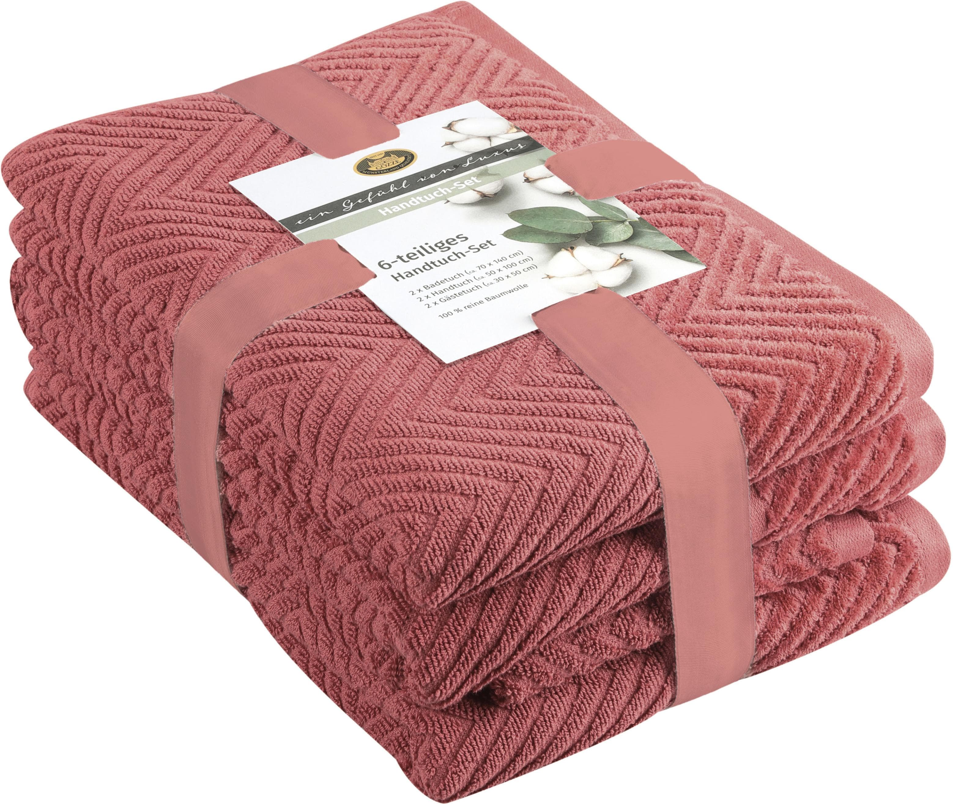 Handtuch Set GÖZZE Viola rot 6-tlg. Frottier 100% Baumwolle
