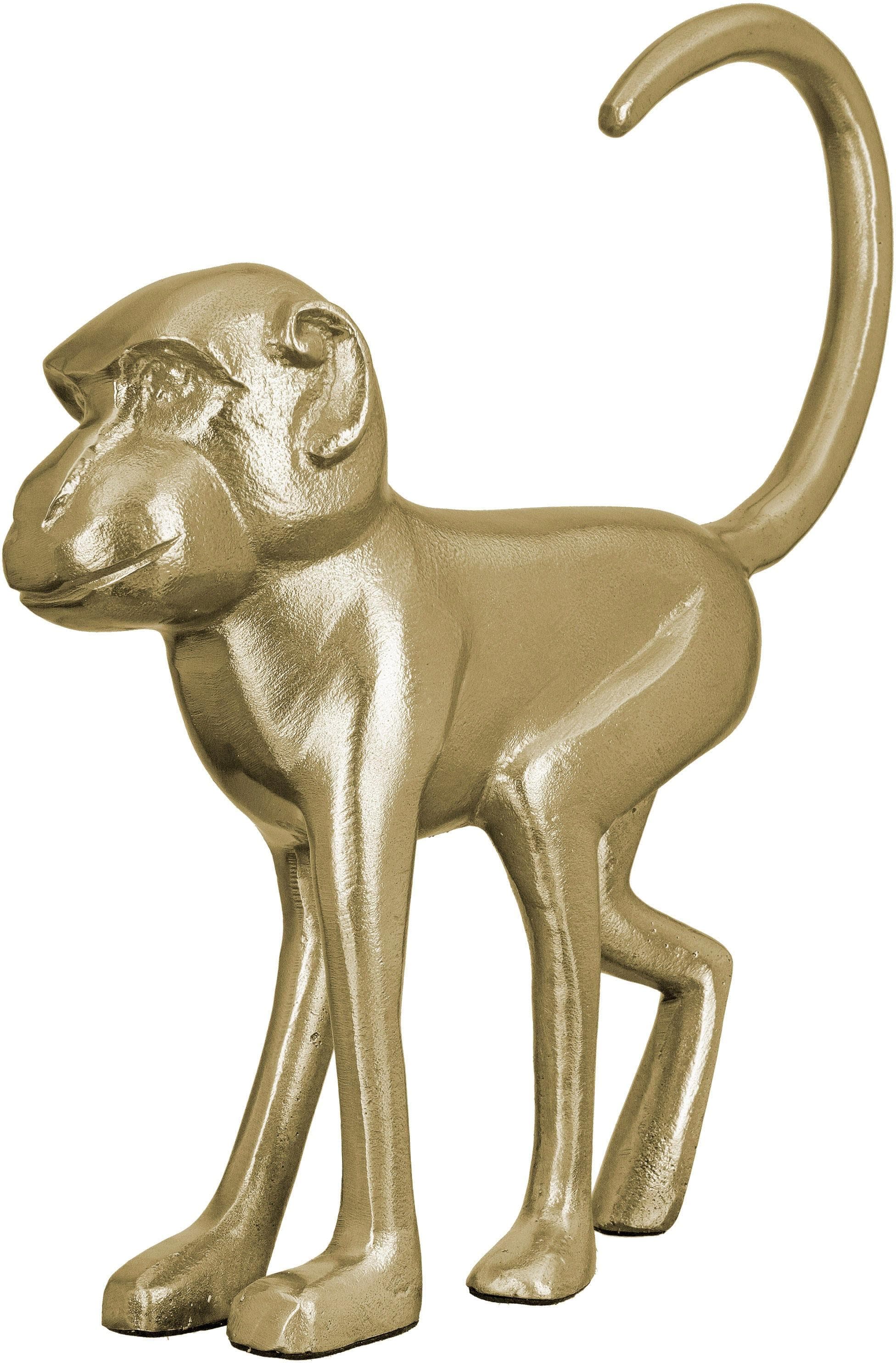 GILDE Skulptur Monkey Tierfigur Gold Aluminium Deko