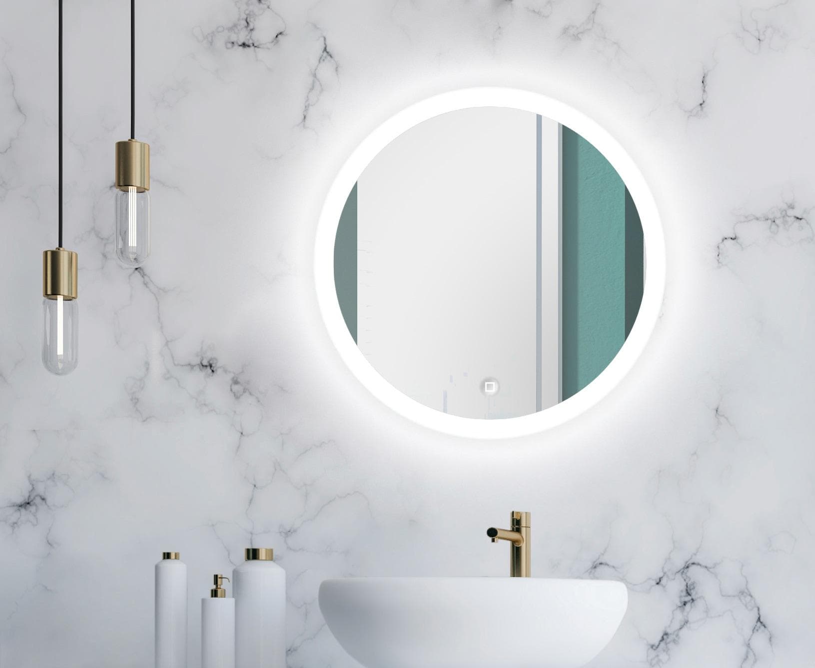 Badspiegel TALOS "Lunar" Silber LED-Beleuchtung 59 cm