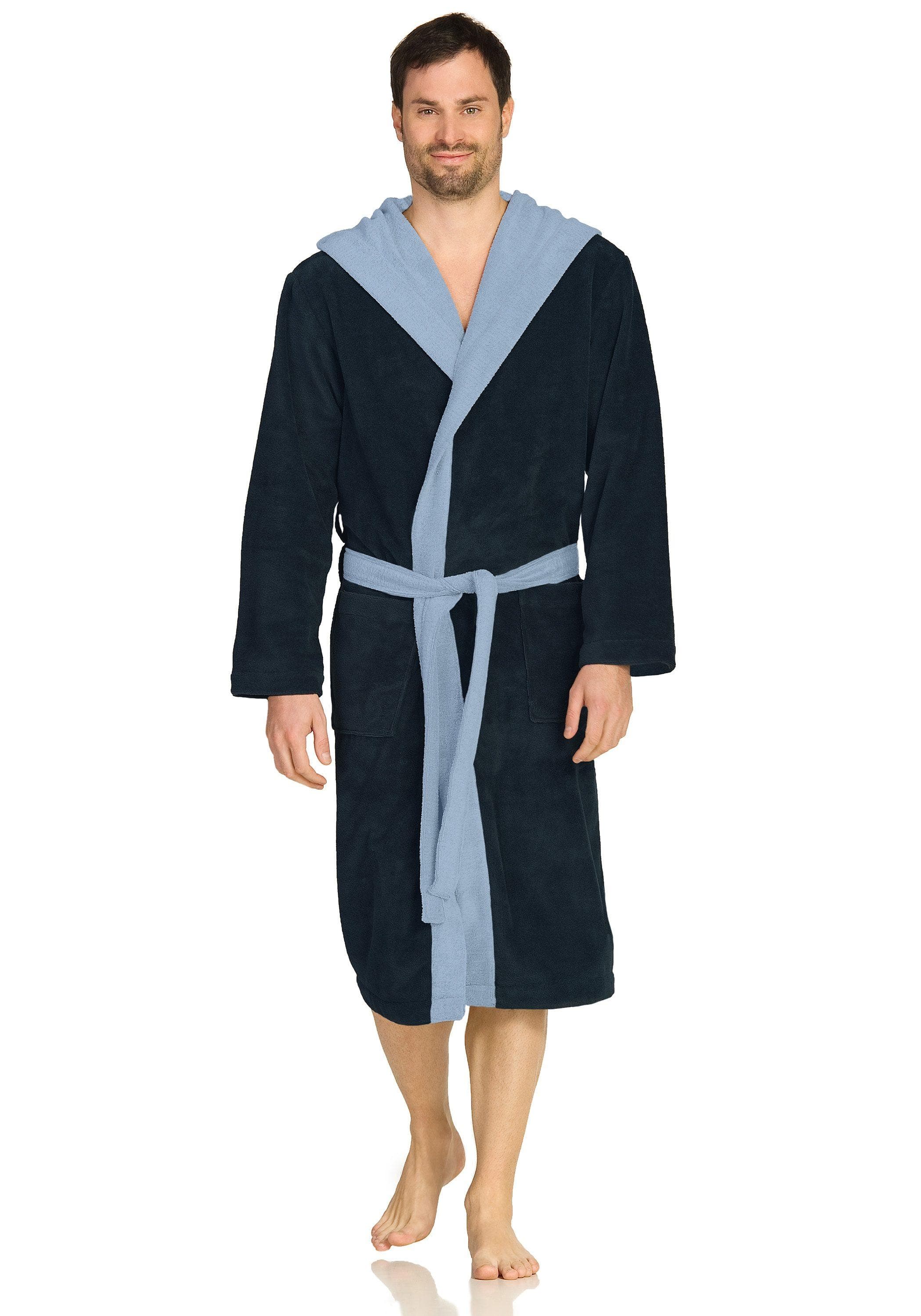 VOSSEN Bademantel Poppy XL Dunkelblau Microfaser-Walkfrottee