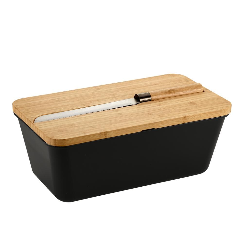 KESPER Brotkasten mit Messer Schwarz Natur