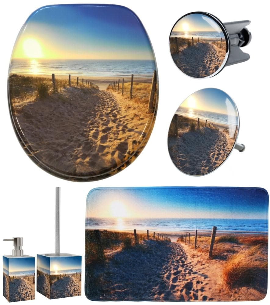 Badaccessoire-Set SANILO Düne blau-braun mit WC-Sitz