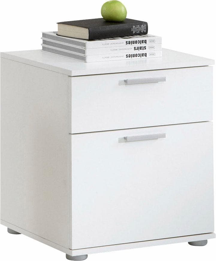 FMD Nachtkommode Weiß 2 Schubladen Silbergriffe