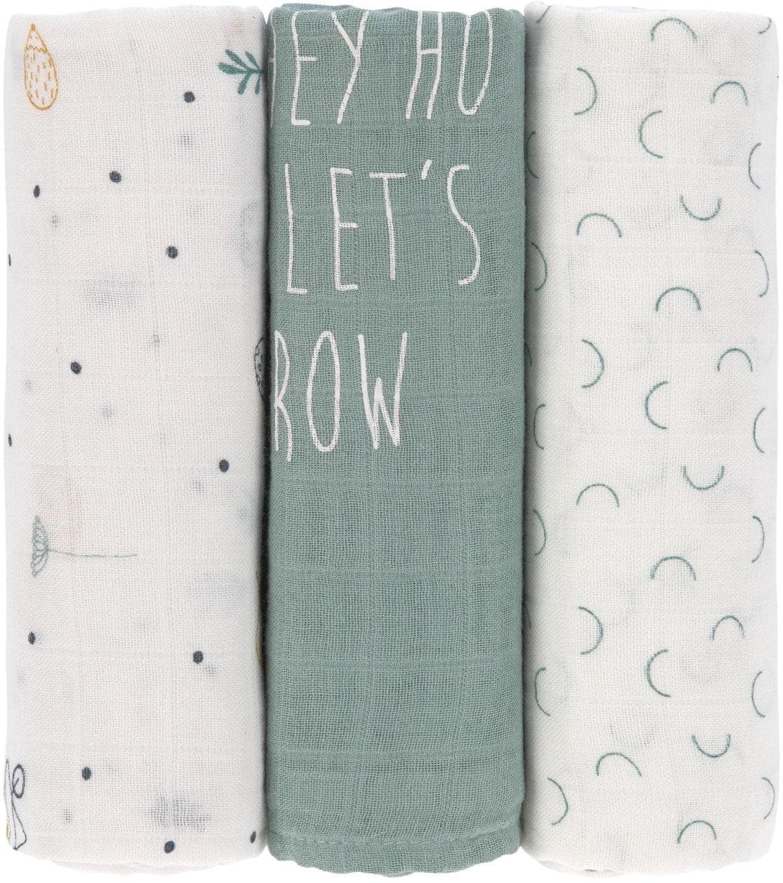 LÄSSIG Mulltuch-Set 3 Stk. Baby grün naturweiß