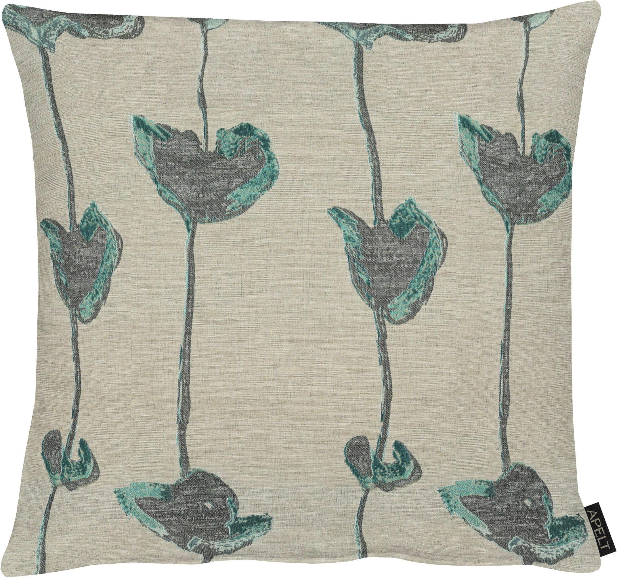 APELT Dekokissen Perla 46x46 cm Blau Beige Türkis Floral Jacquard