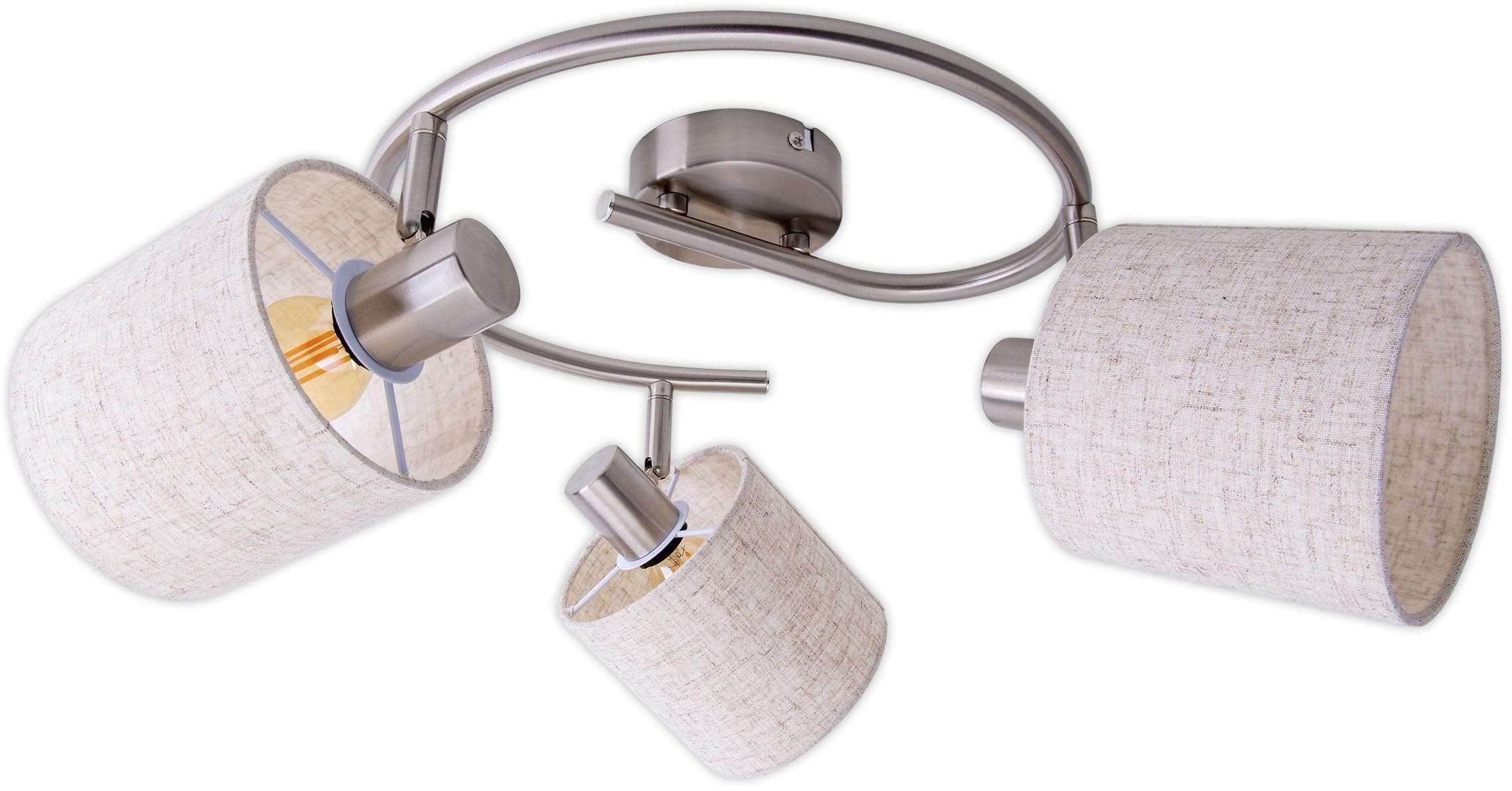 Näve Deckenleuchte Maron: Beige Metall/Textil Spot mit 3 E14 Fassungen