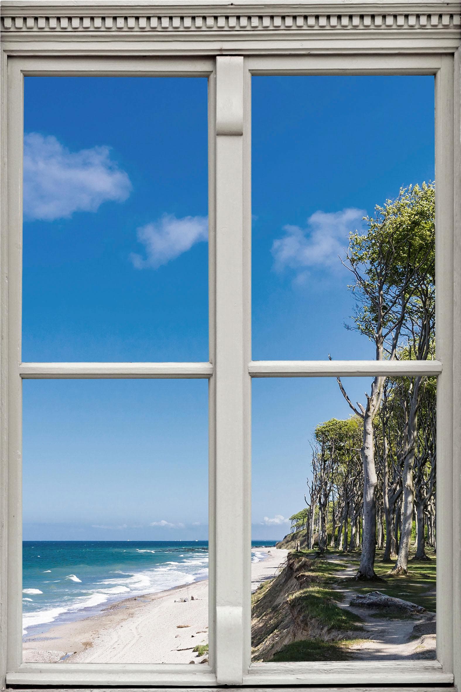 QUEENCE Wandsticker Strand Blau 3D Fensterdurchbruch Selbstklebend