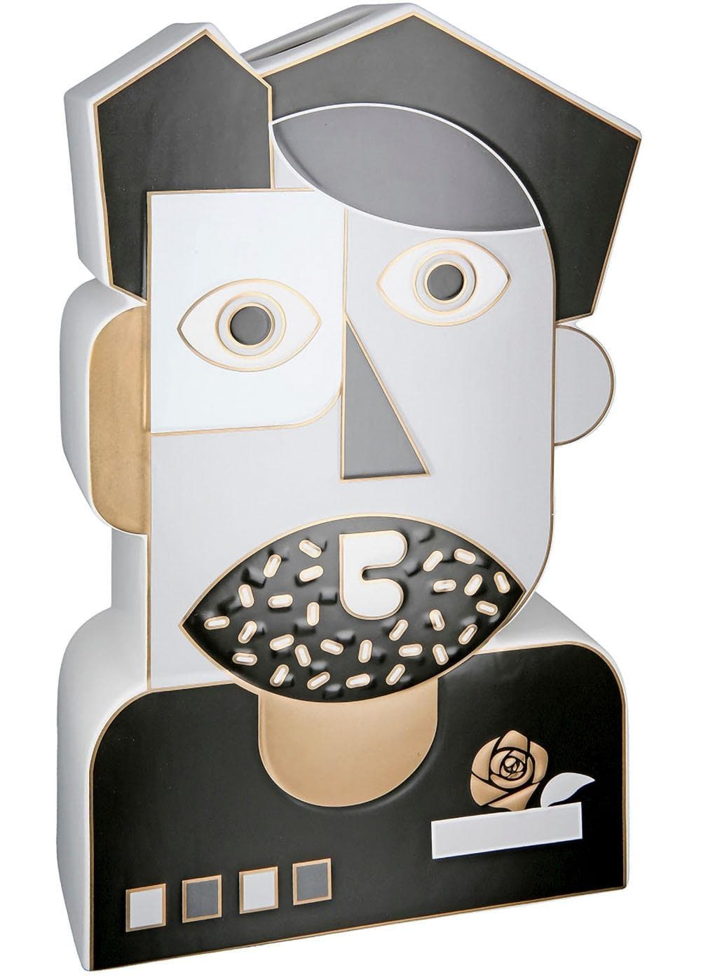 GILDE Tischvase Gesichtsvase Picasso Grau Schwarz