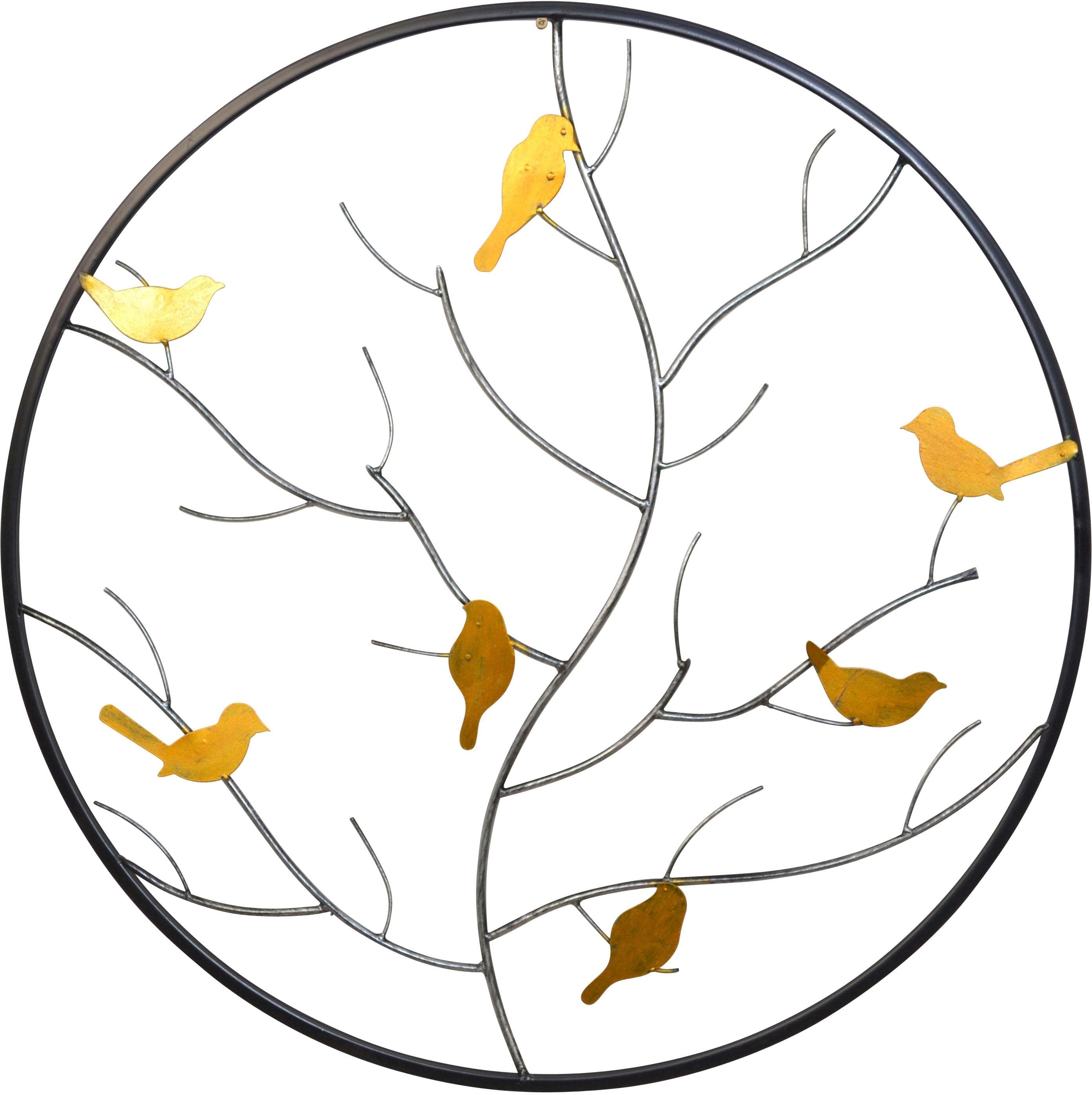 pajoma® Wanddekoobjekt: Metallische Wanddekoration mit Silberast und Goldvögeln