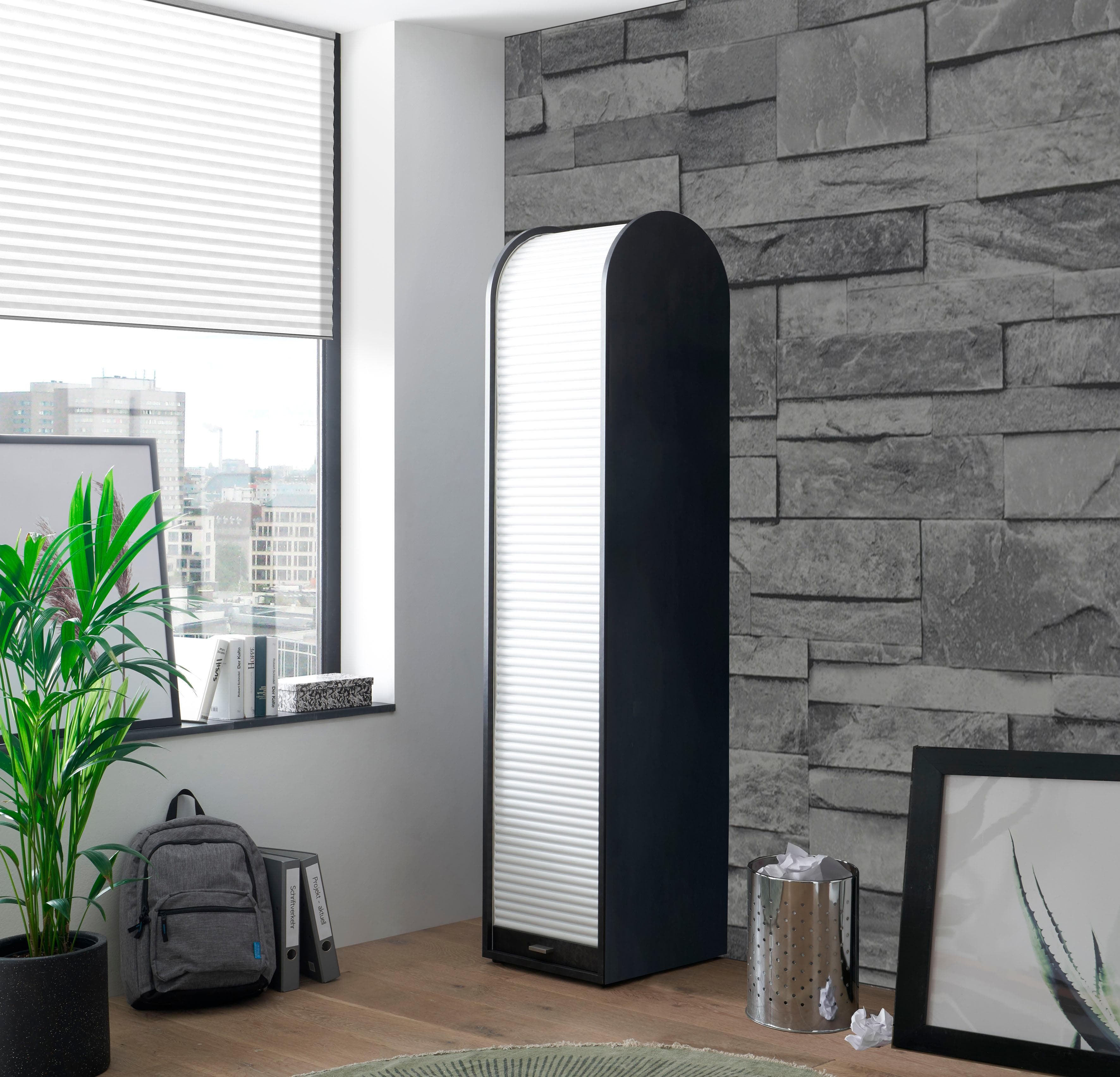 Jalousieschrank in Schwarzstahl/Weiß mit 2 Böden