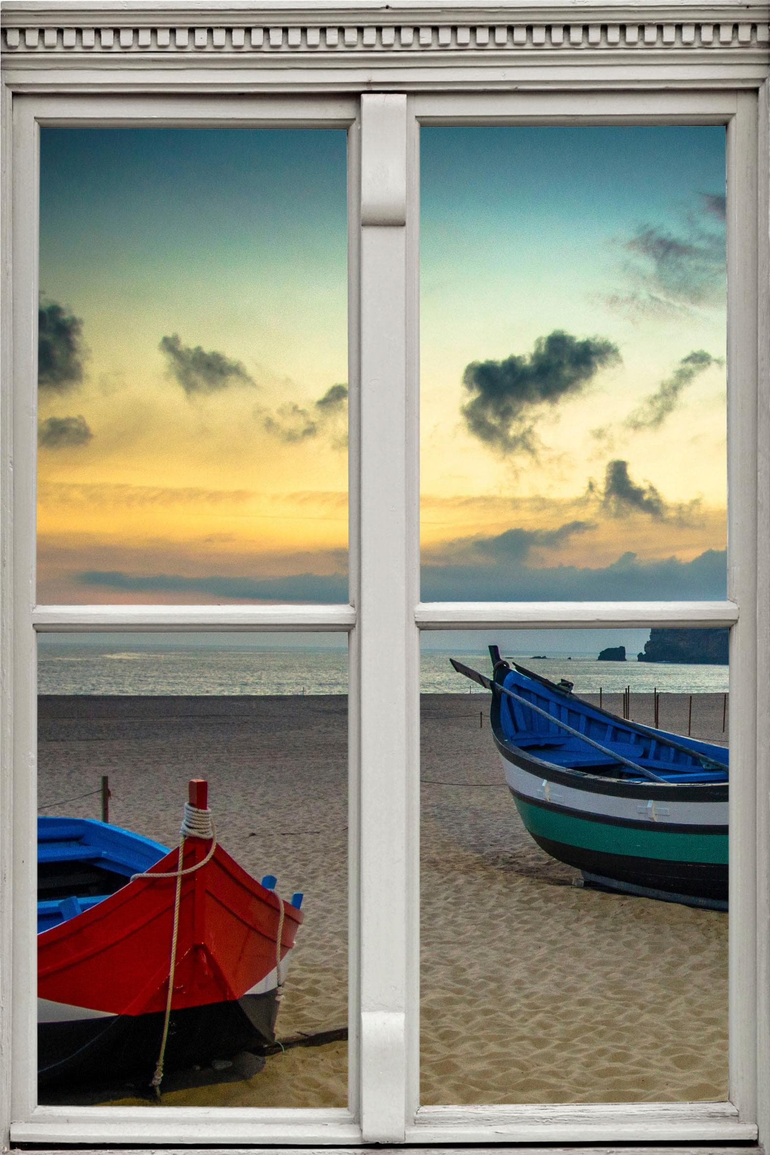 QUEENCE Wandsticker Boote am Strand Bunt 3D Selbstklebend