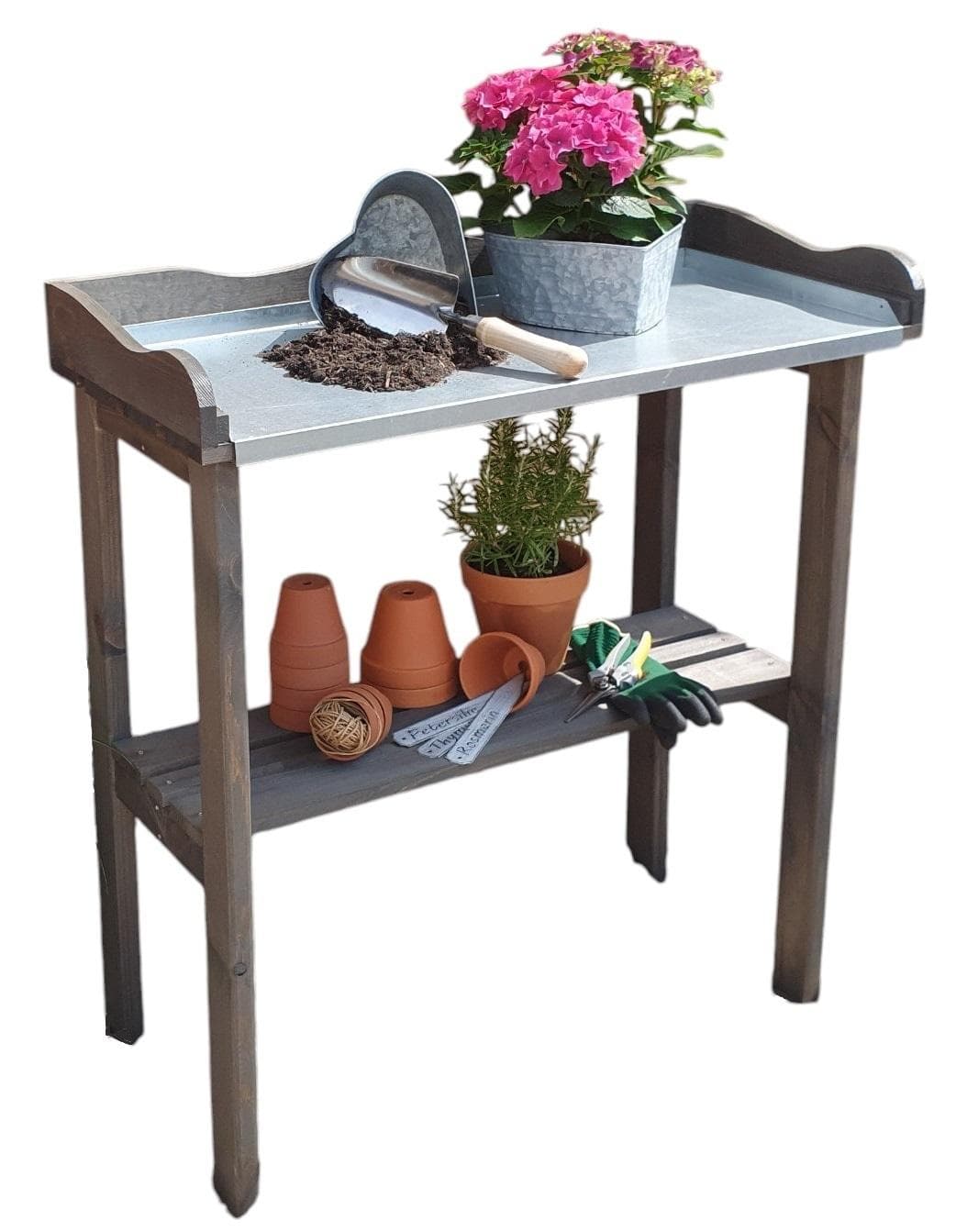 PROMADINO Pflanztisch Grau mit verzinkter Arbeitsfläche