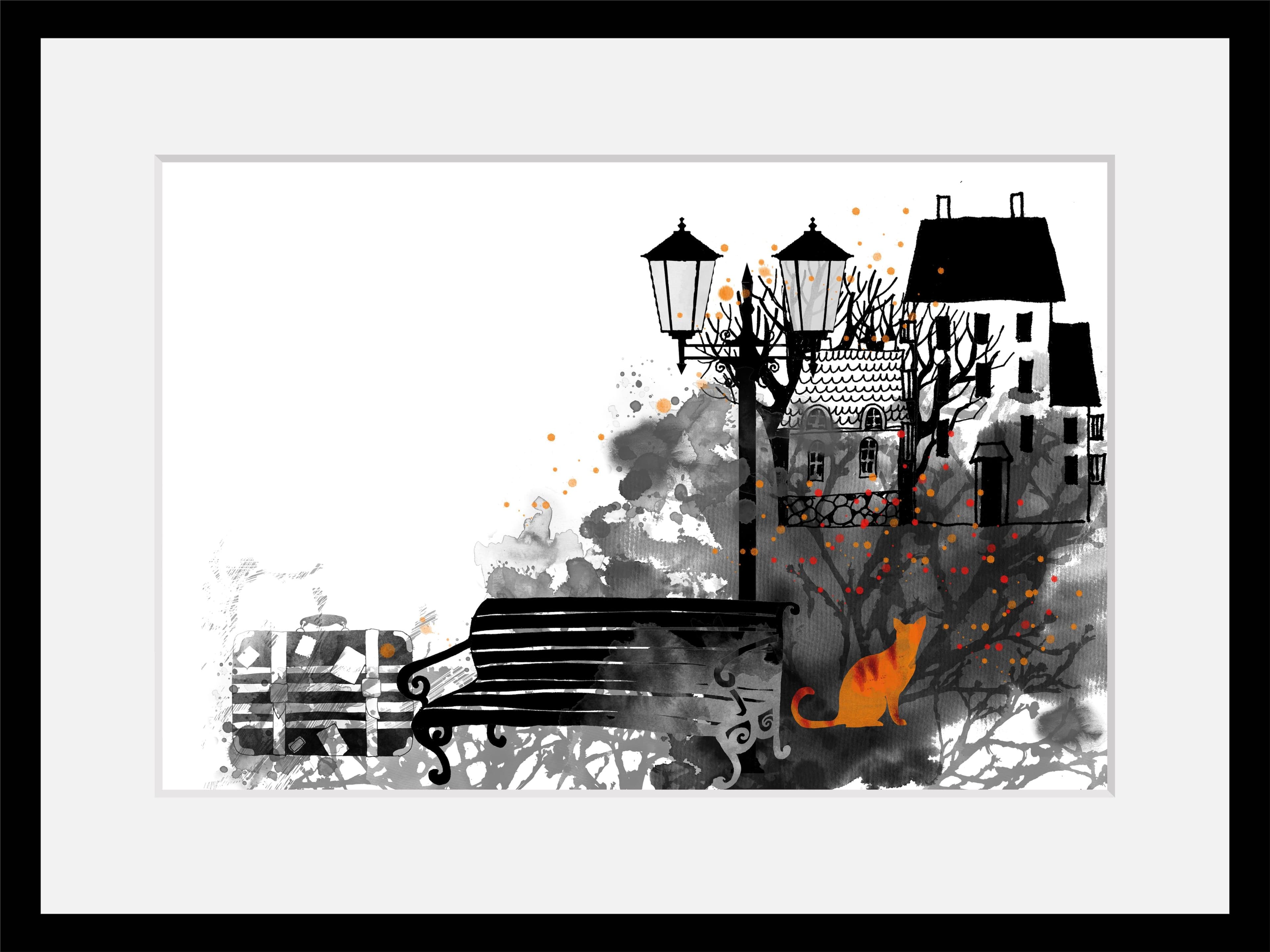 QUEENCE Wandbild Park Blau Schwarz 60x50 cm