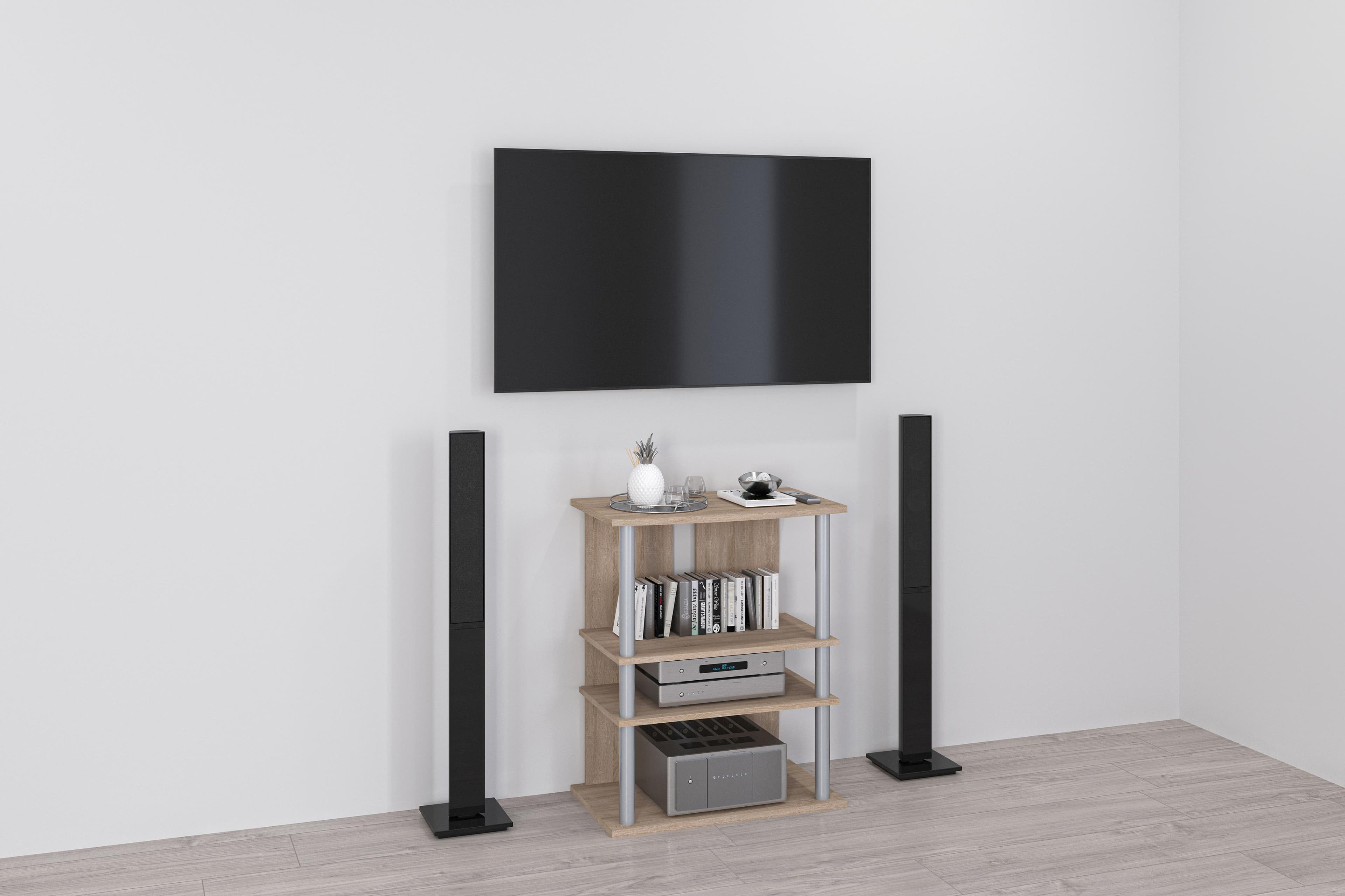 FMD Media-Regal Variant Braun Eiche NB mit Rollen