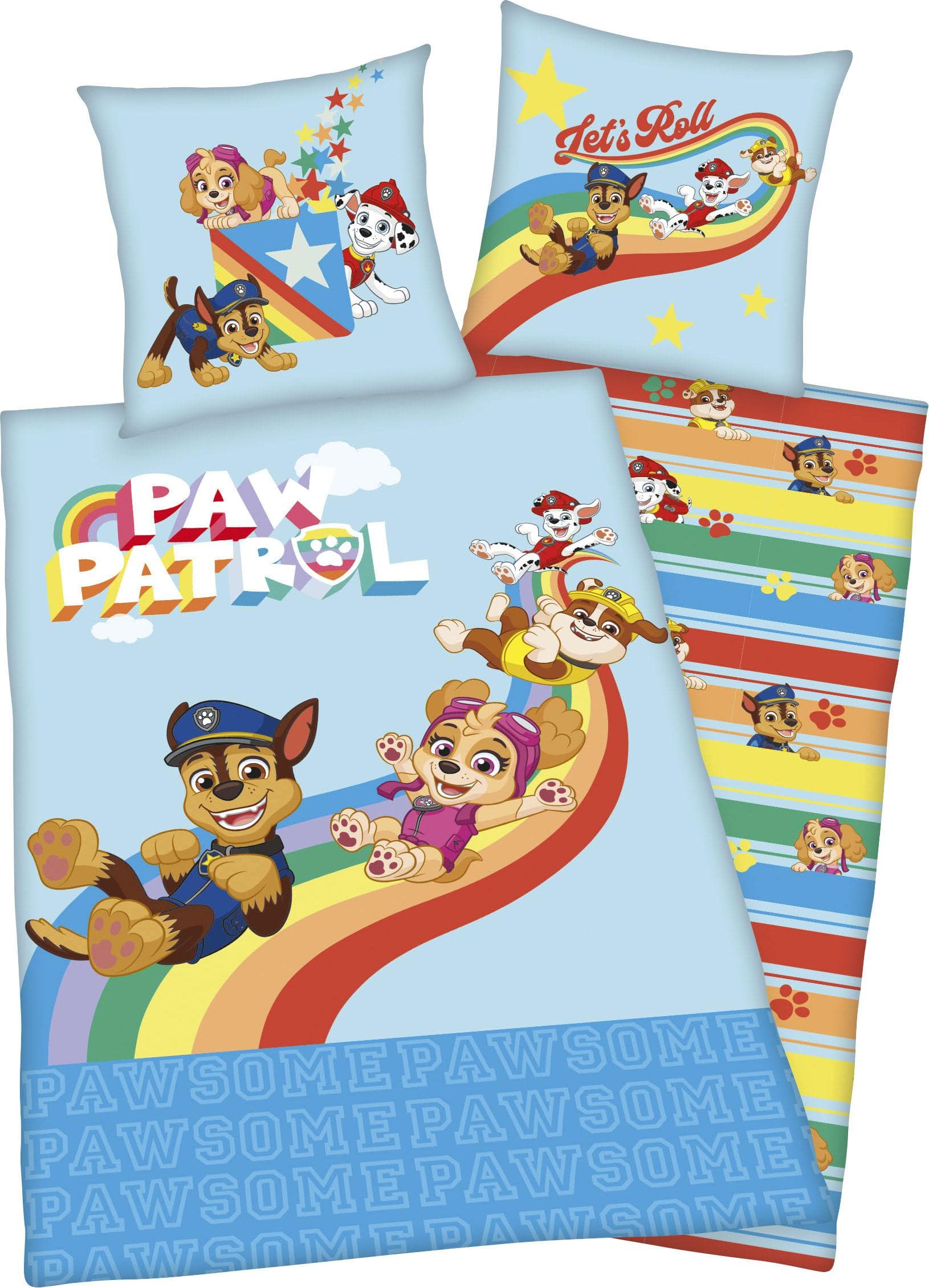 PAW PATROL Kinderbettwäsche Lets Roll, Linon, Blau