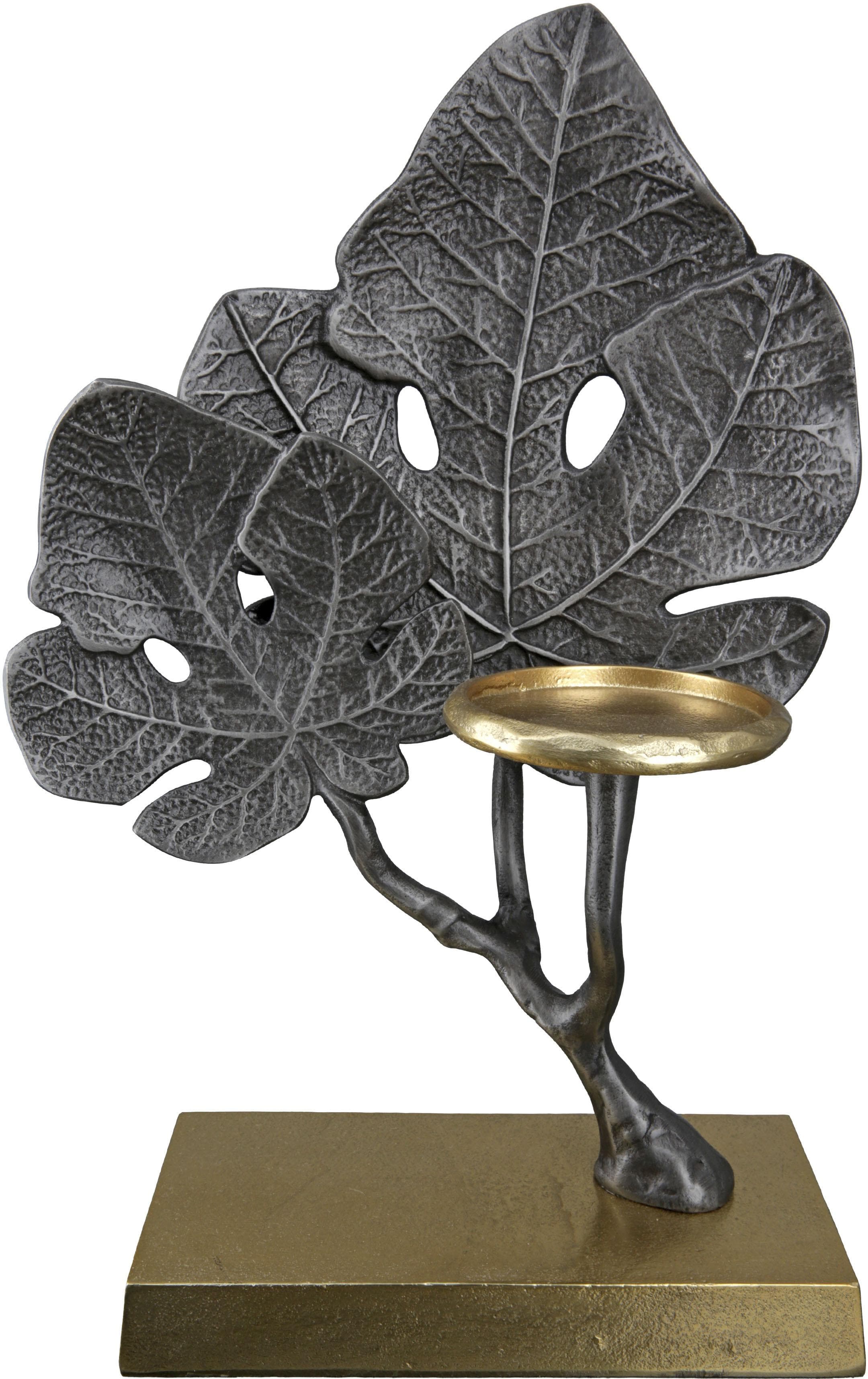 GILDE Kerzenleuchter Leaf grau anthrazit gold Aluminium