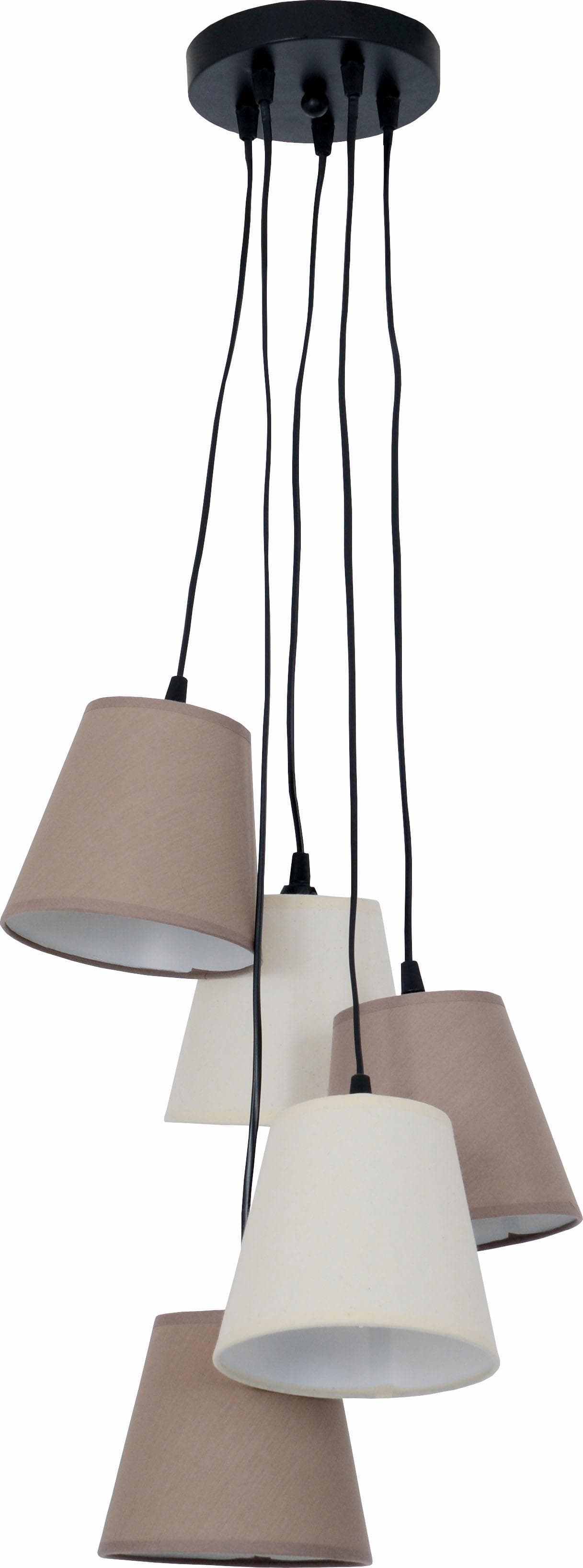 Näve Pendelleuchte Boho Beige/Braun - Textilschirm E14 5-Flammig