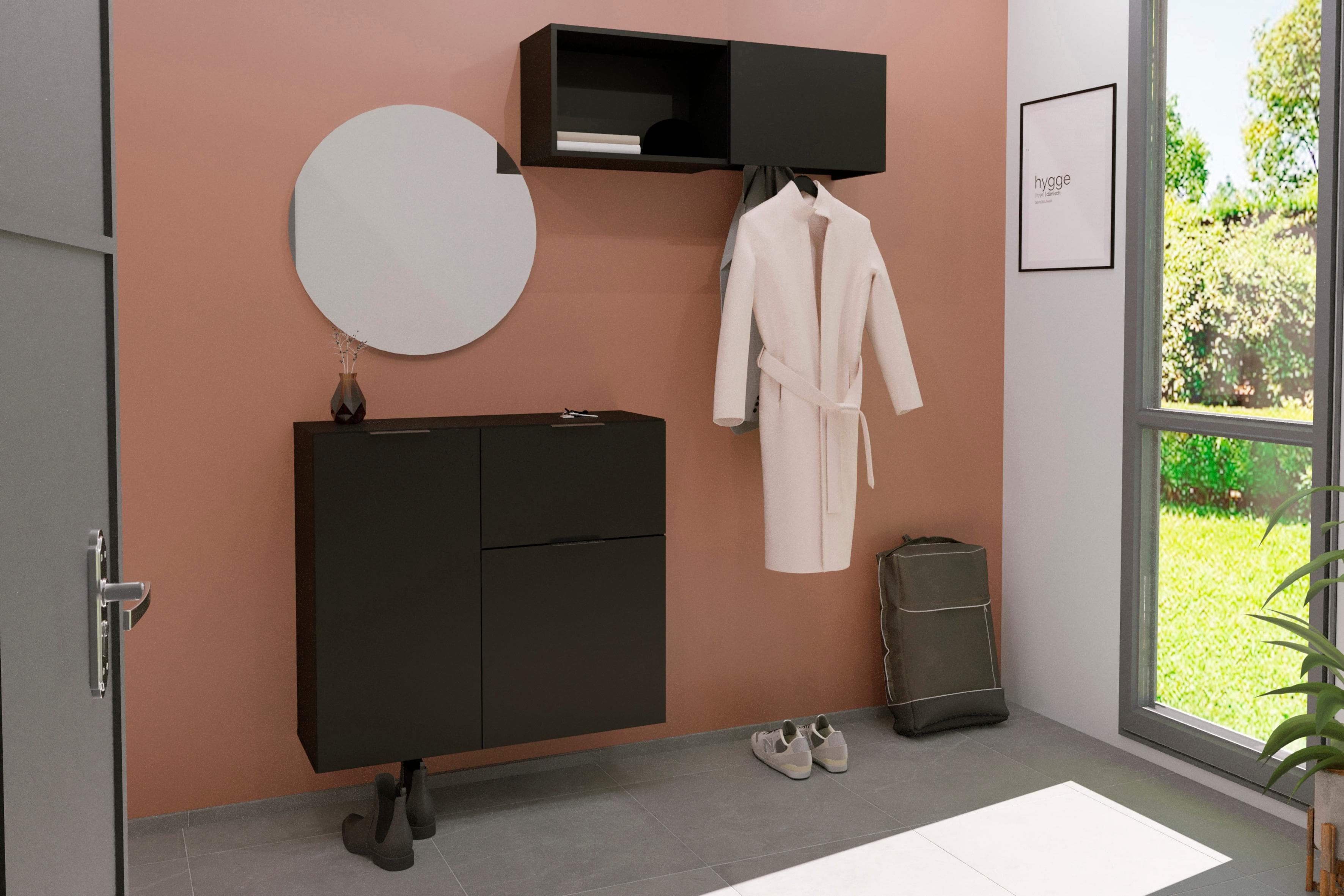 Garderobe FMD Dark Schwarz mit Kleiderstange