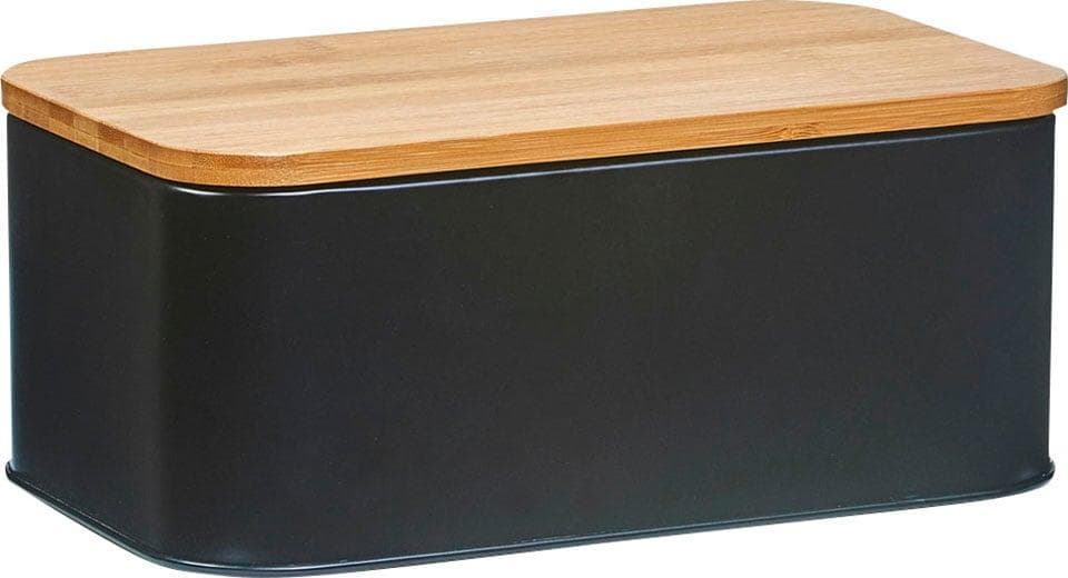 Zeller Present Aufbewahrungskorb Brotkasten mit Bambusdeckel - Matt Schwarz