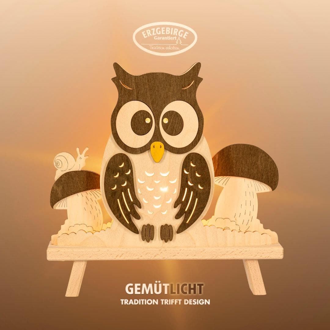 Weigla Holz-Eule Standleuchte NATUR-BRAUN | Erzgebirge Dekolicht