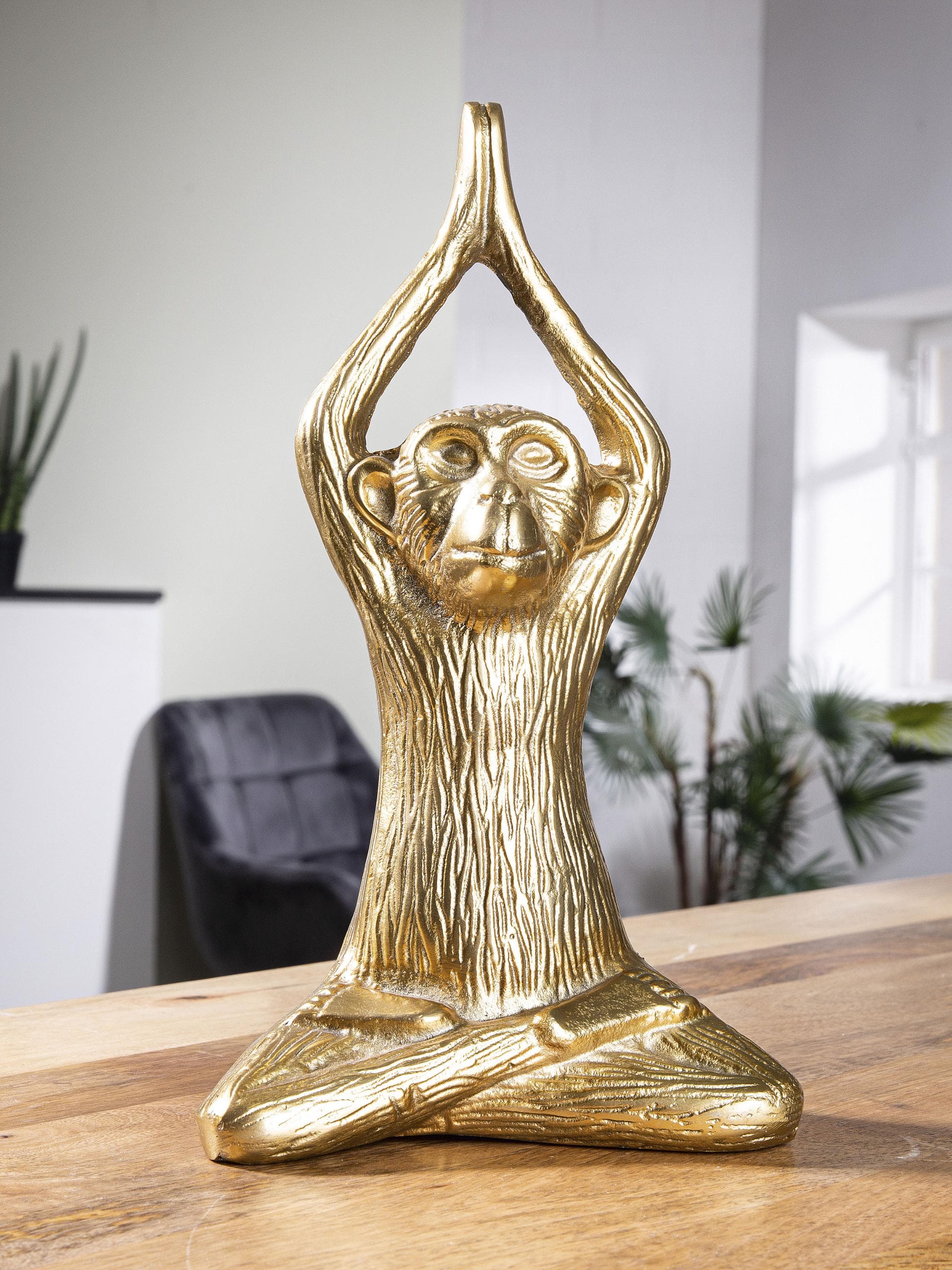 Gilde Skulptur Monkey Tierfigur Gold Aluminium Deko